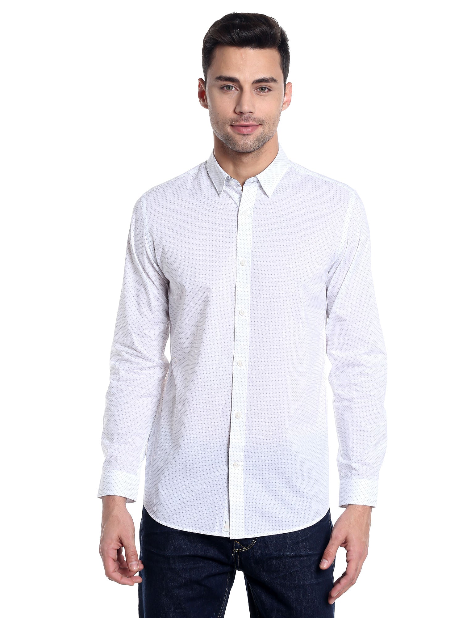 White Dotted Slim Fit Shirt