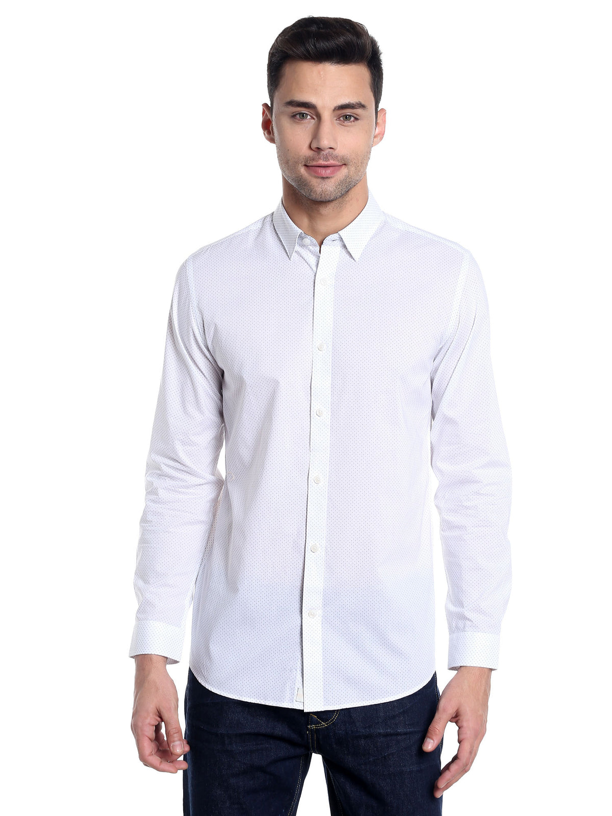 White Dotted Slim Fit Shirt - S