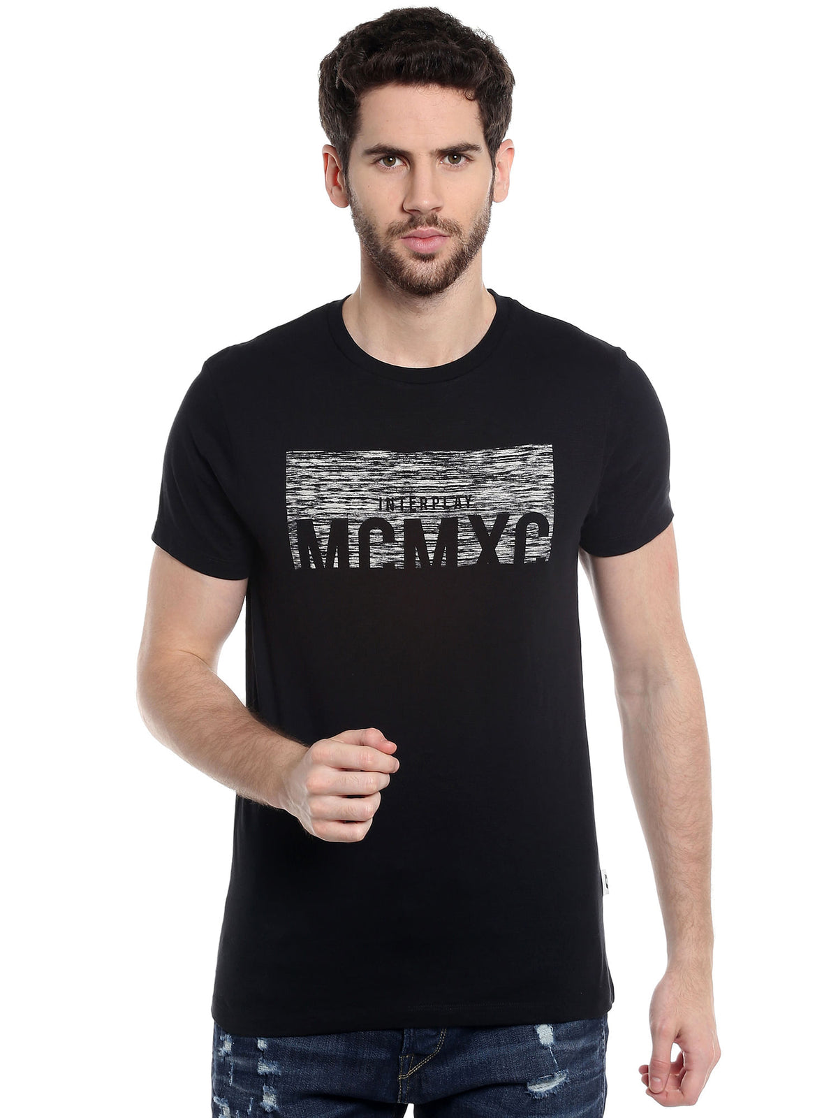 Black Graphic Print Crew Neck T-Shirt - S