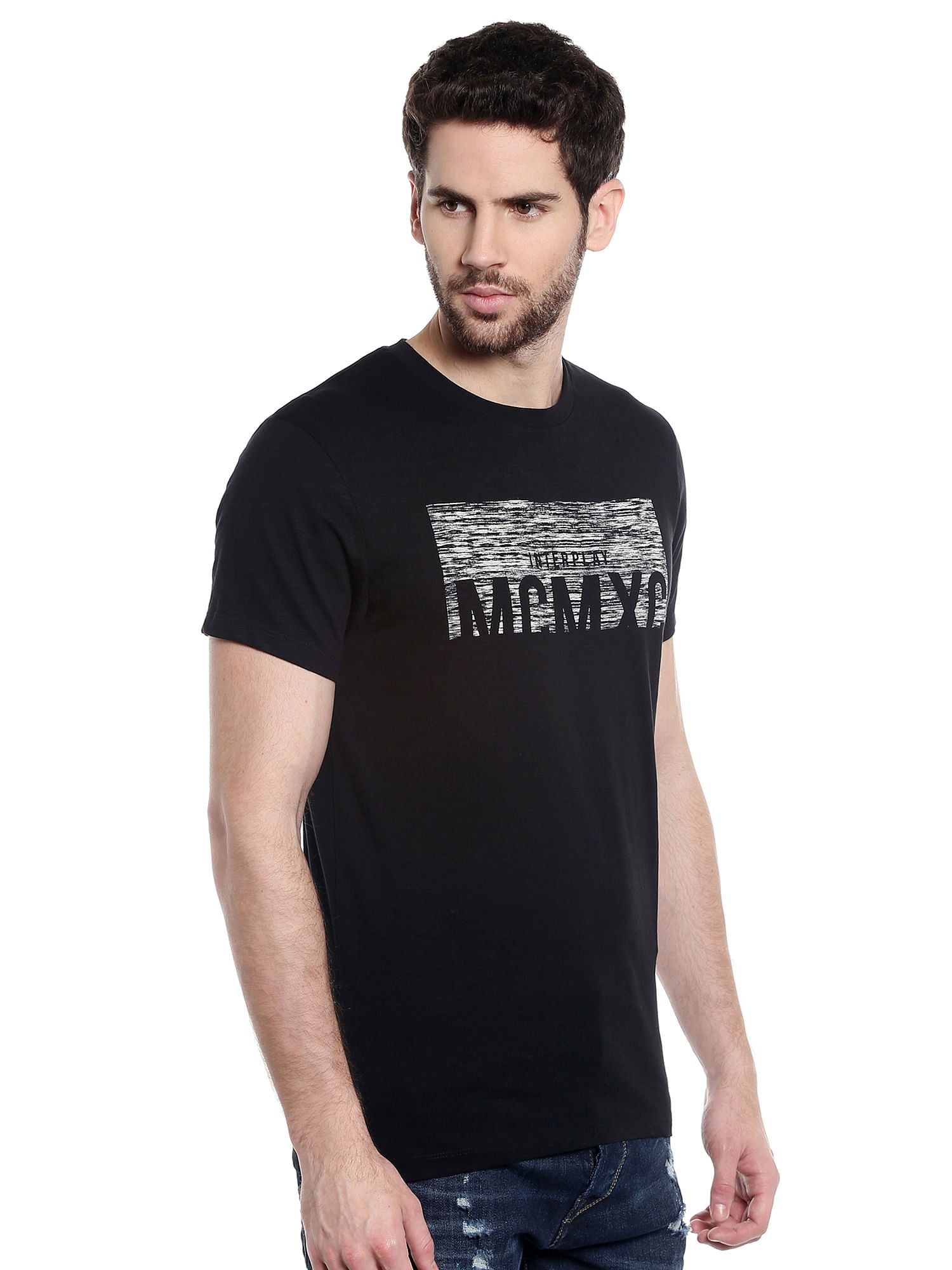 Black Graphic Print Crew Neck T-Shirt