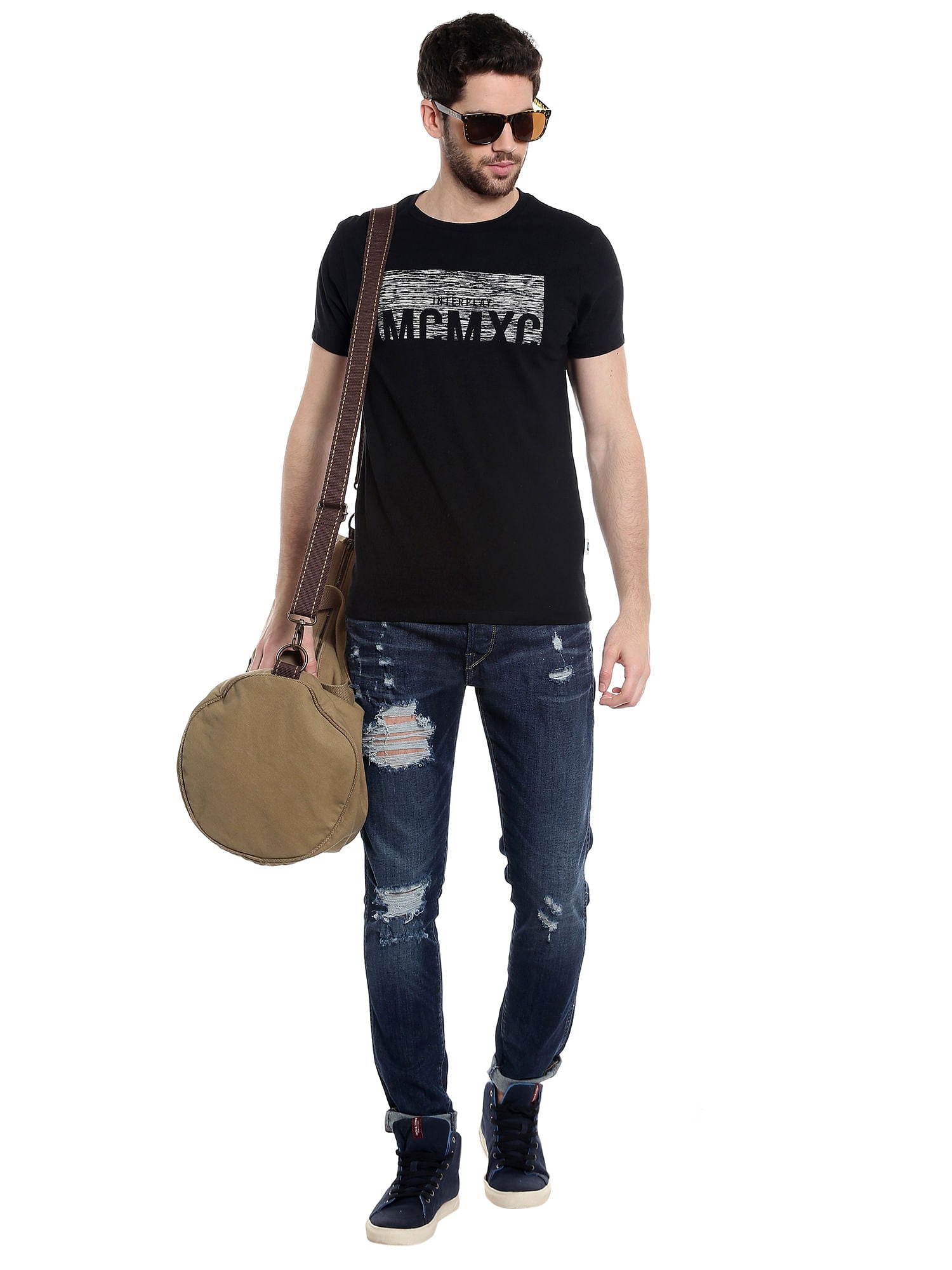 Black Graphic Print Crew Neck T-Shirt