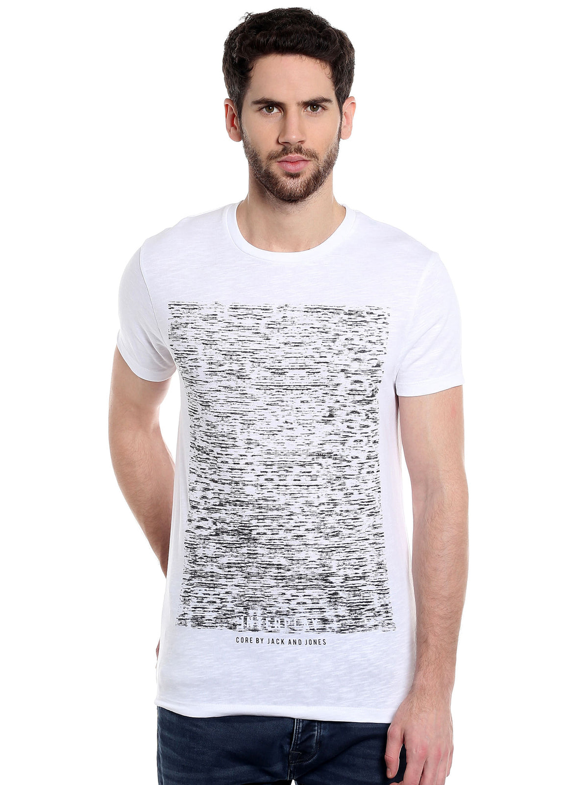 White Abstract Print Crew Neck T-Shirt - S