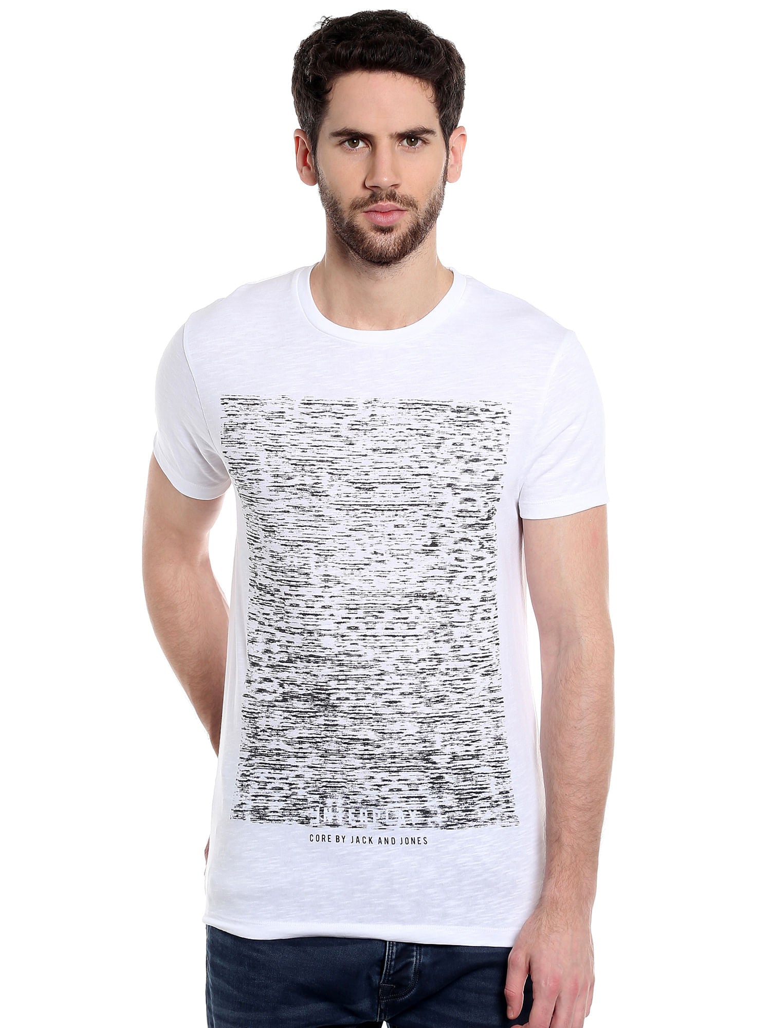White Abstract Print Crew Neck T-Shirt
