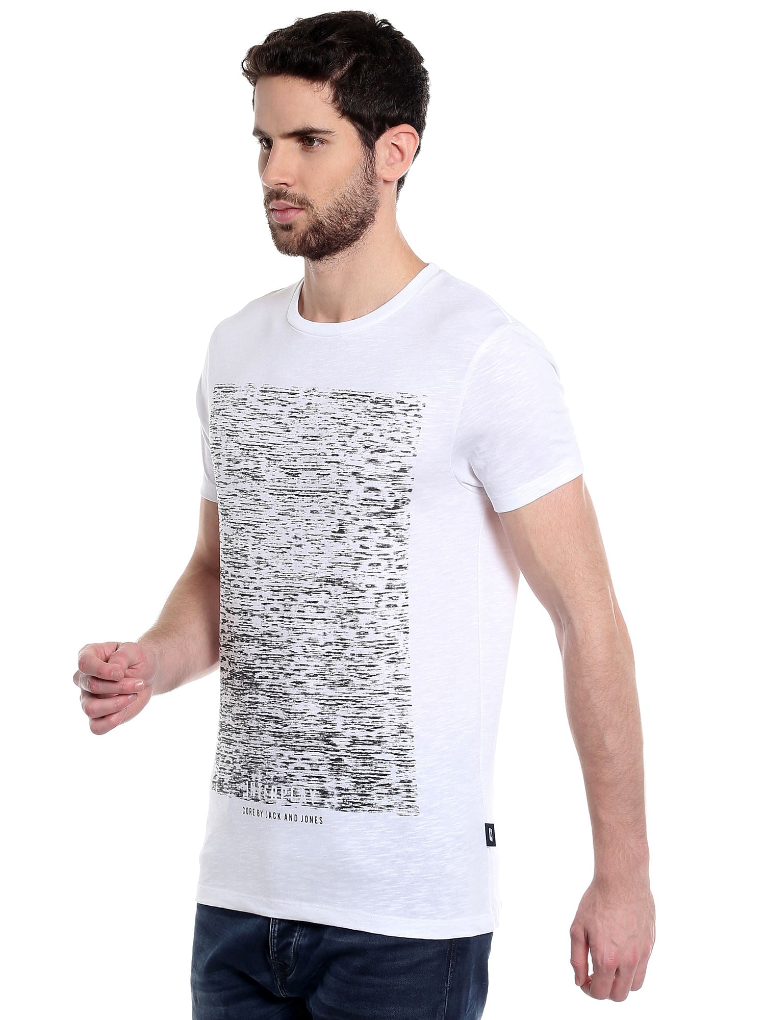 White Abstract Print Crew Neck T-Shirt