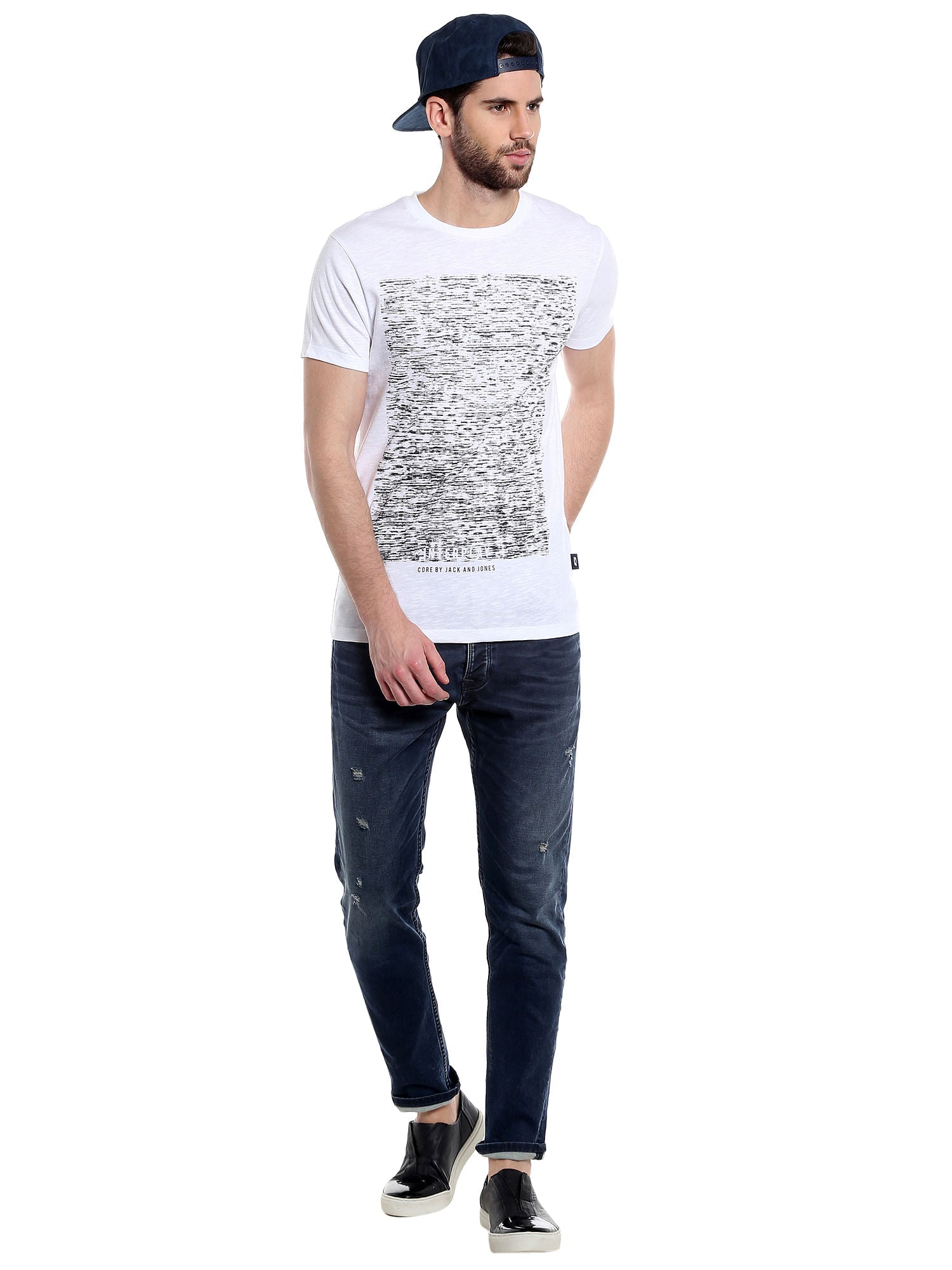 White Abstract Print Crew Neck T-Shirt