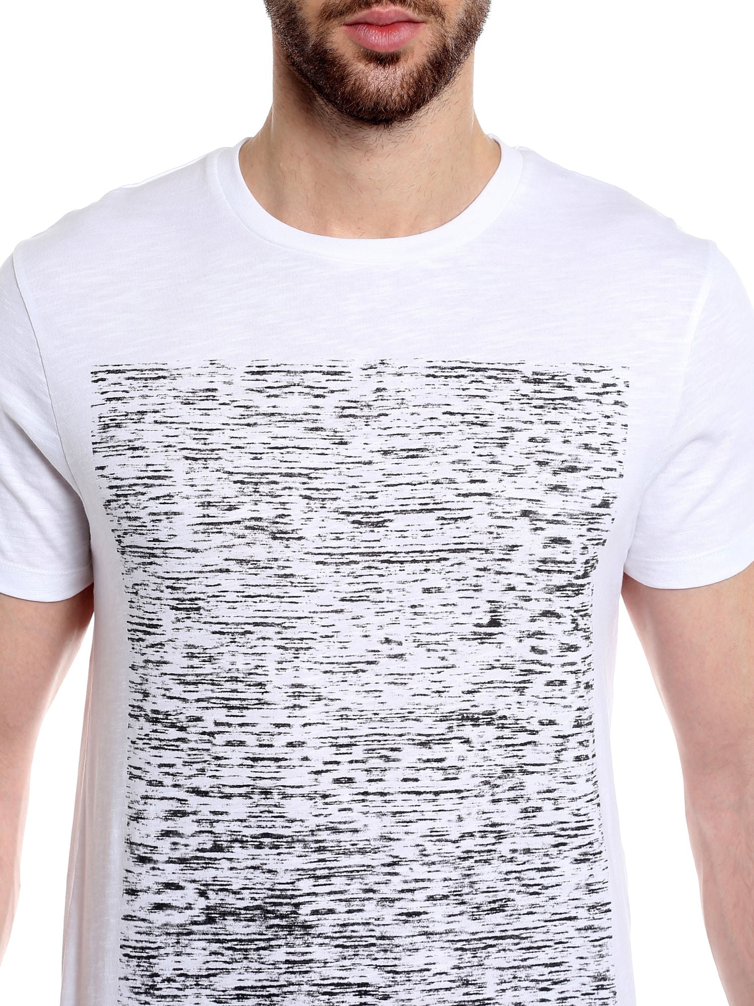 White Abstract Print Crew Neck T-Shirt