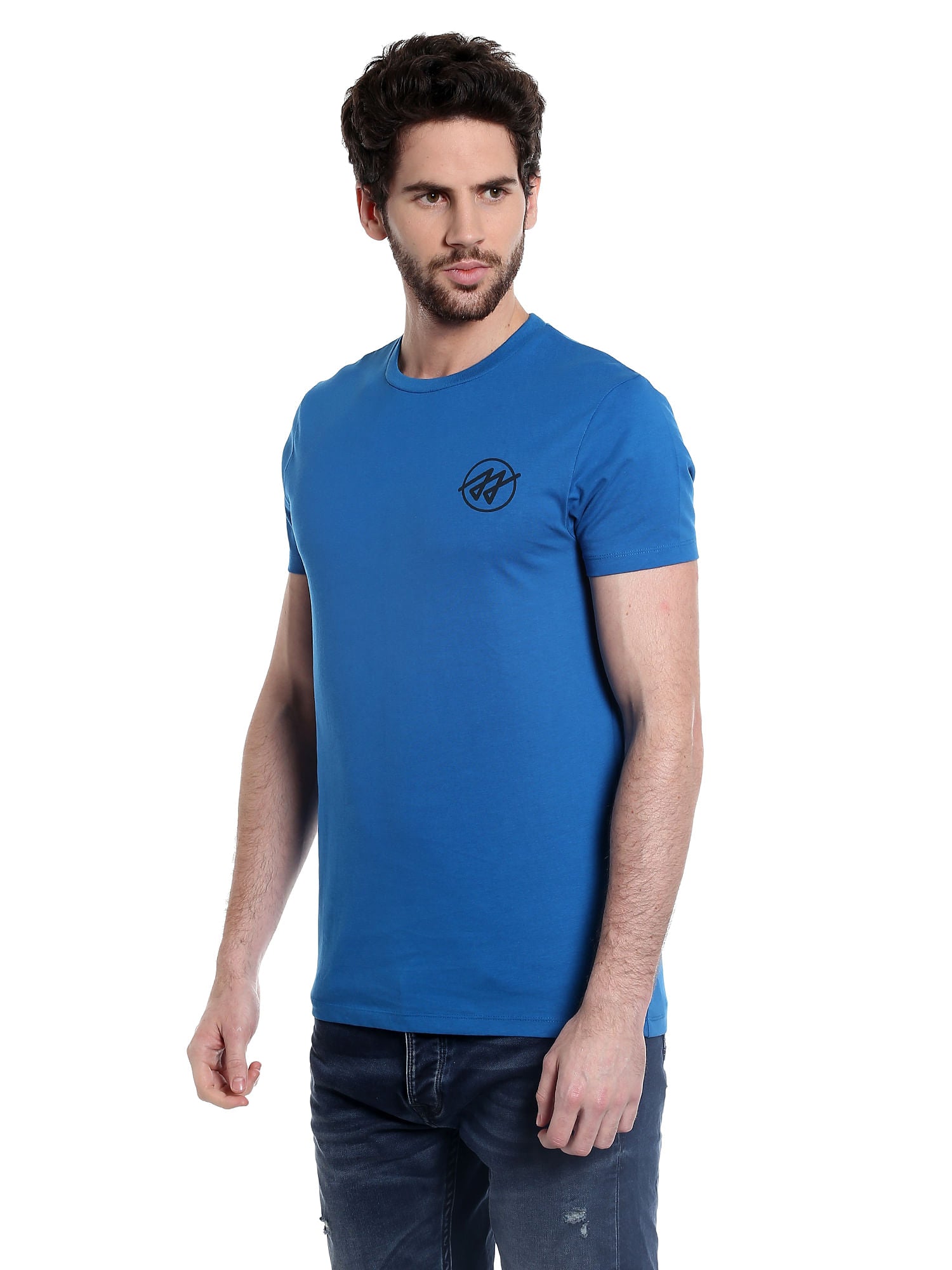 Blue Slogan Print Crew Neck Jersey T-Shirt
