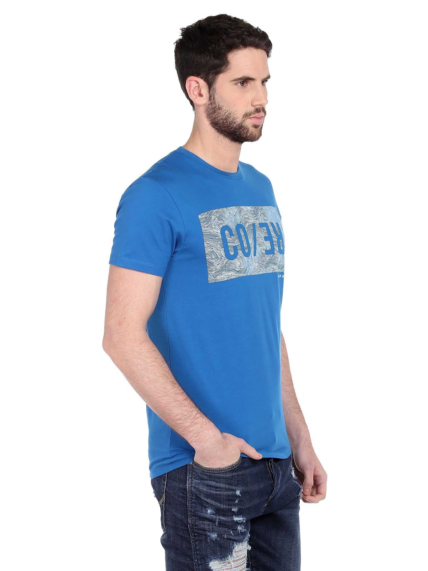 Graphic Print Blue Crew Neck T-Shirt