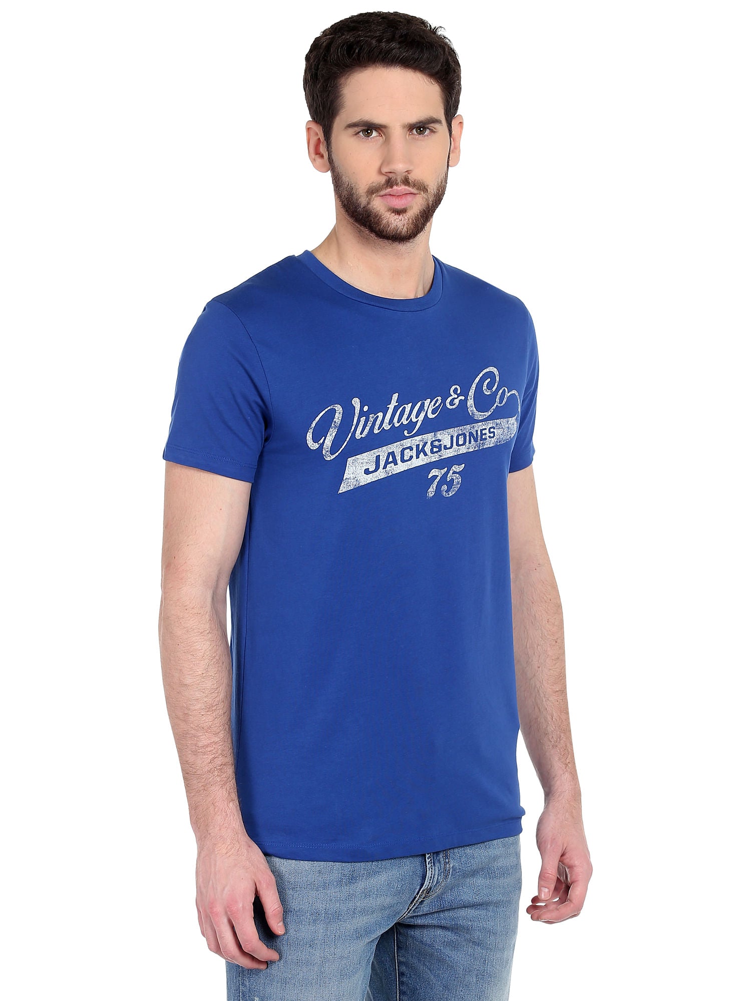 Blue Graphic Print Slim Fit T-Shirt