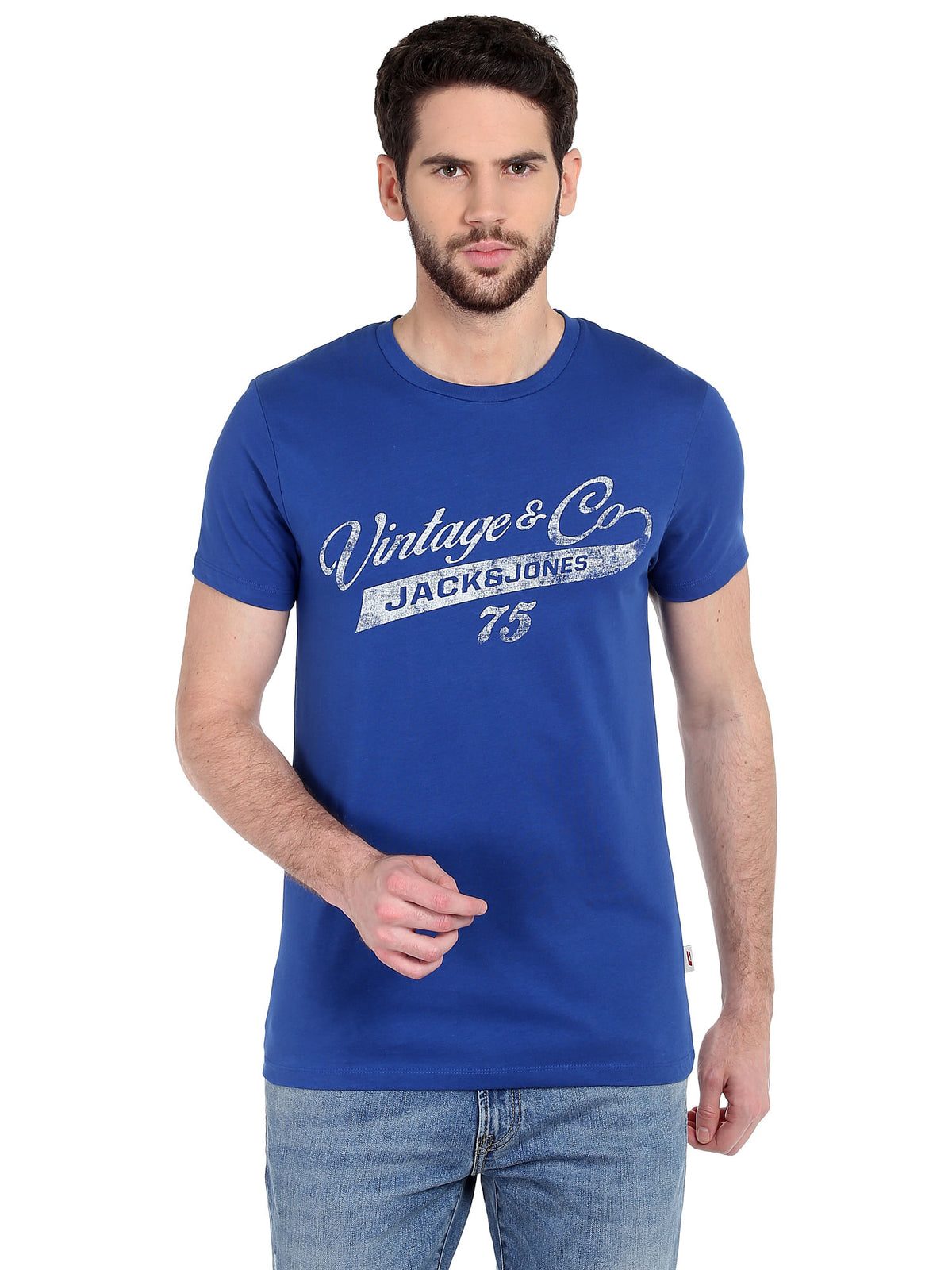 Blue Graphic Print Slim Fit T-Shirt - S