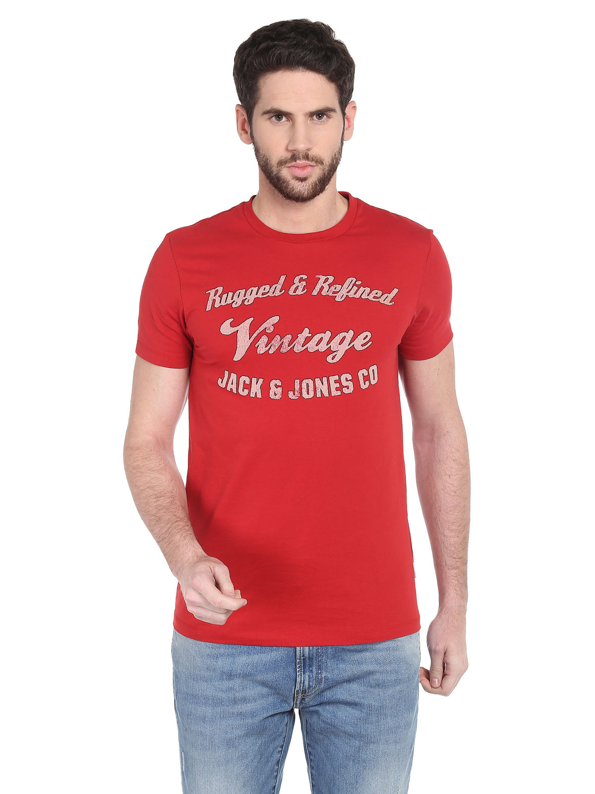 Red Graphic Print Slim Fit T-Shirt - S