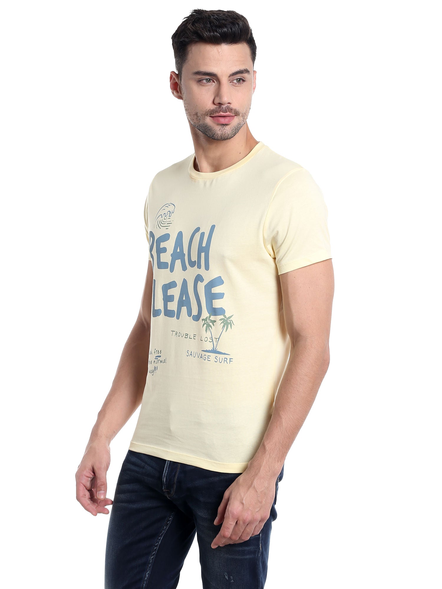 Yellow Slogan Print Crew Neck T-Shirt