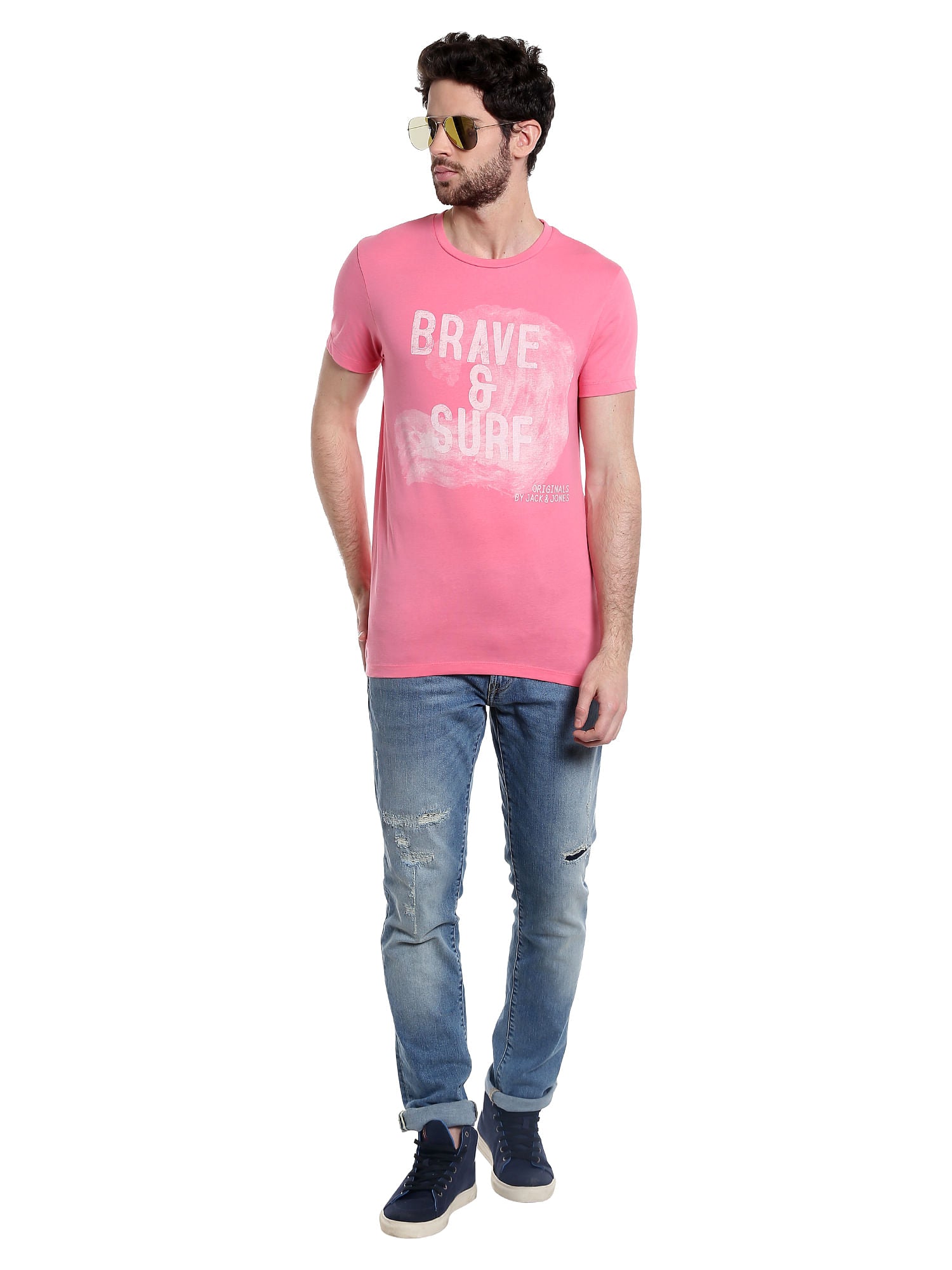Slogan Print Pink Crew Knit T-Shirt