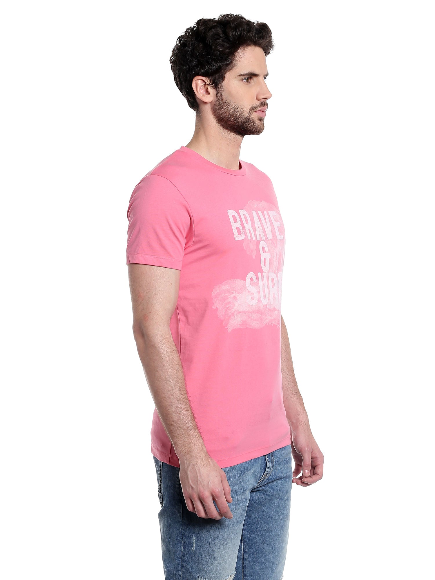 Slogan Print Pink Crew Knit T-Shirt