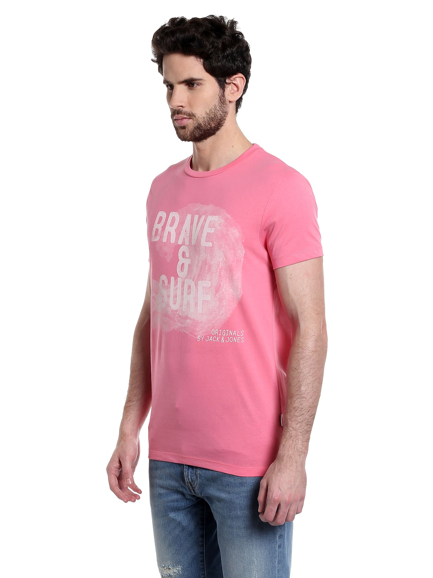 Slogan Print Pink Crew Knit T-Shirt