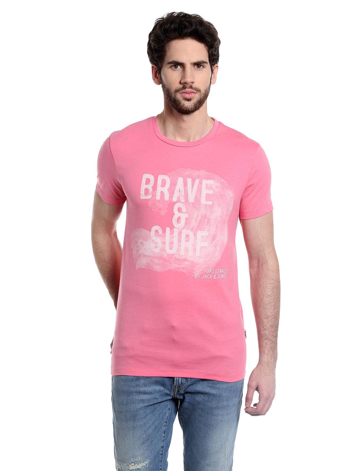 Slogan Print Pink Crew Knit T-Shirt - S
