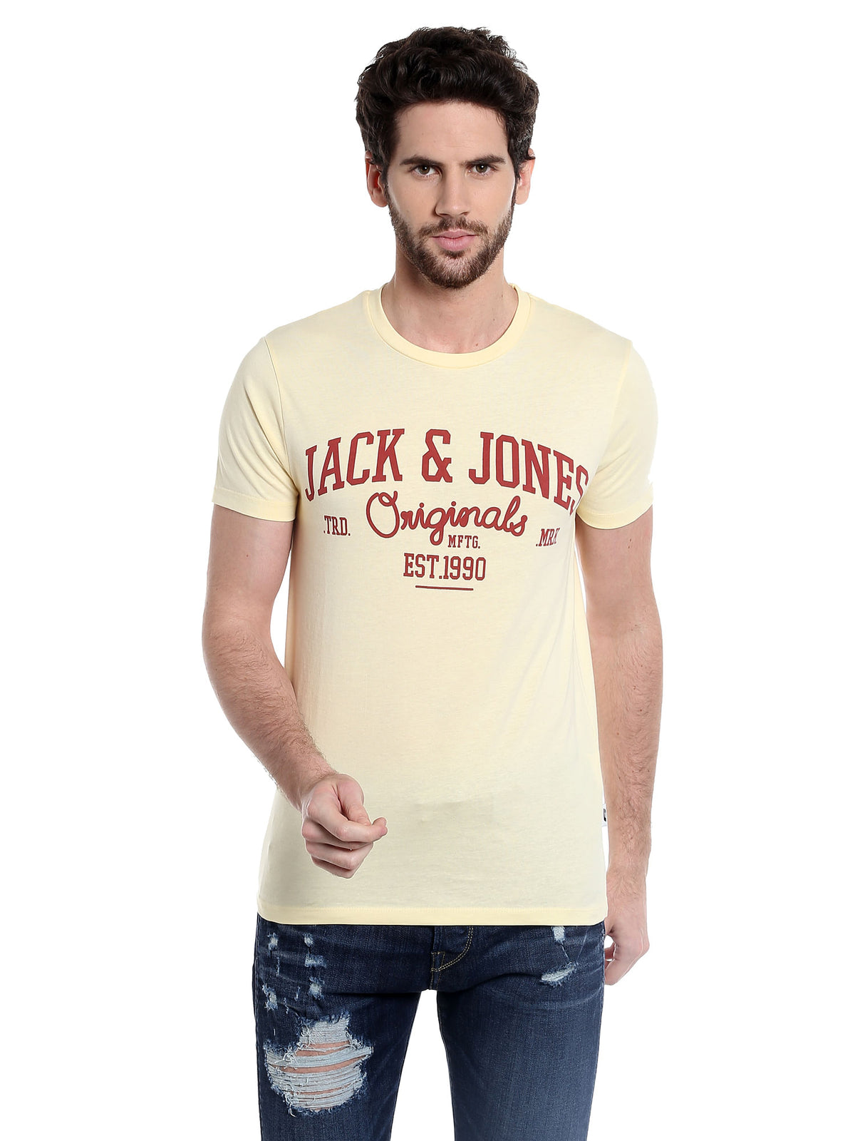 Graphic Print Yellow Crew Neck T-Shirt - S