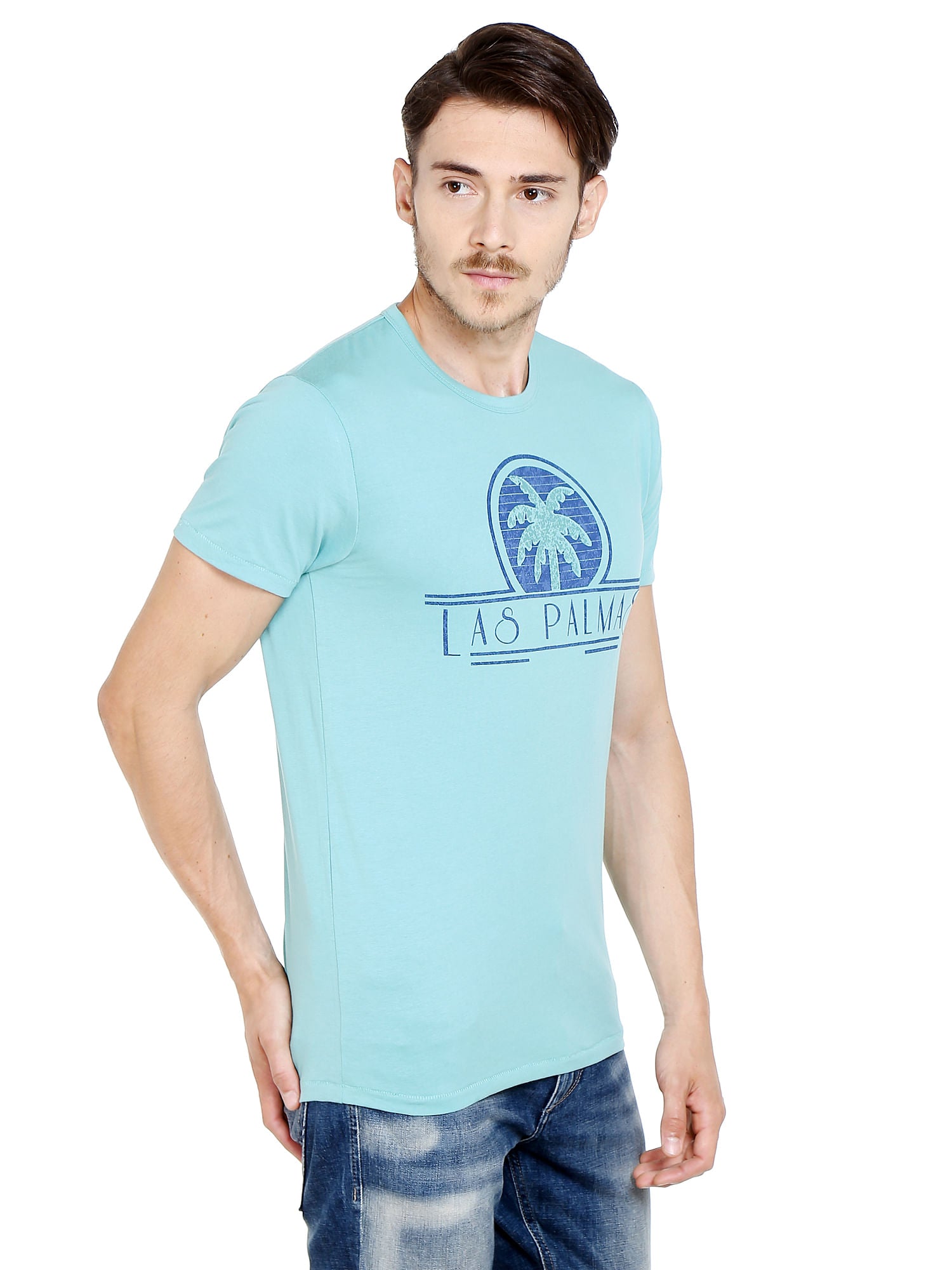 Blue Palm Print T-Shirt