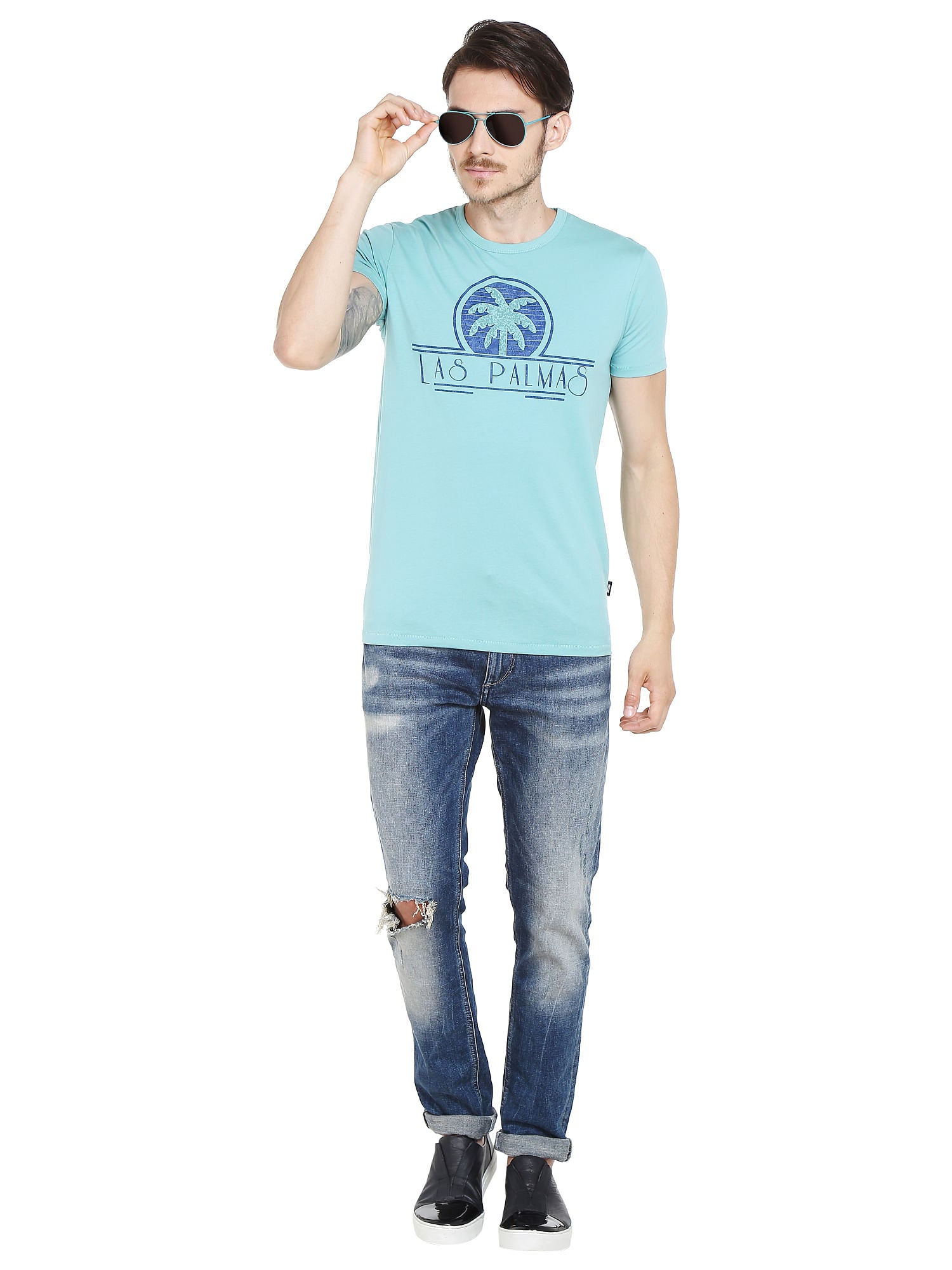 Blue Palm Print T-Shirt
