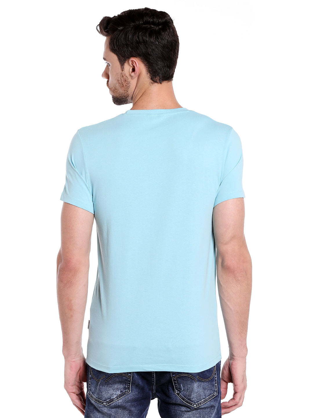 Aqua Blue Graphic Print Crew Neck T-Shirt