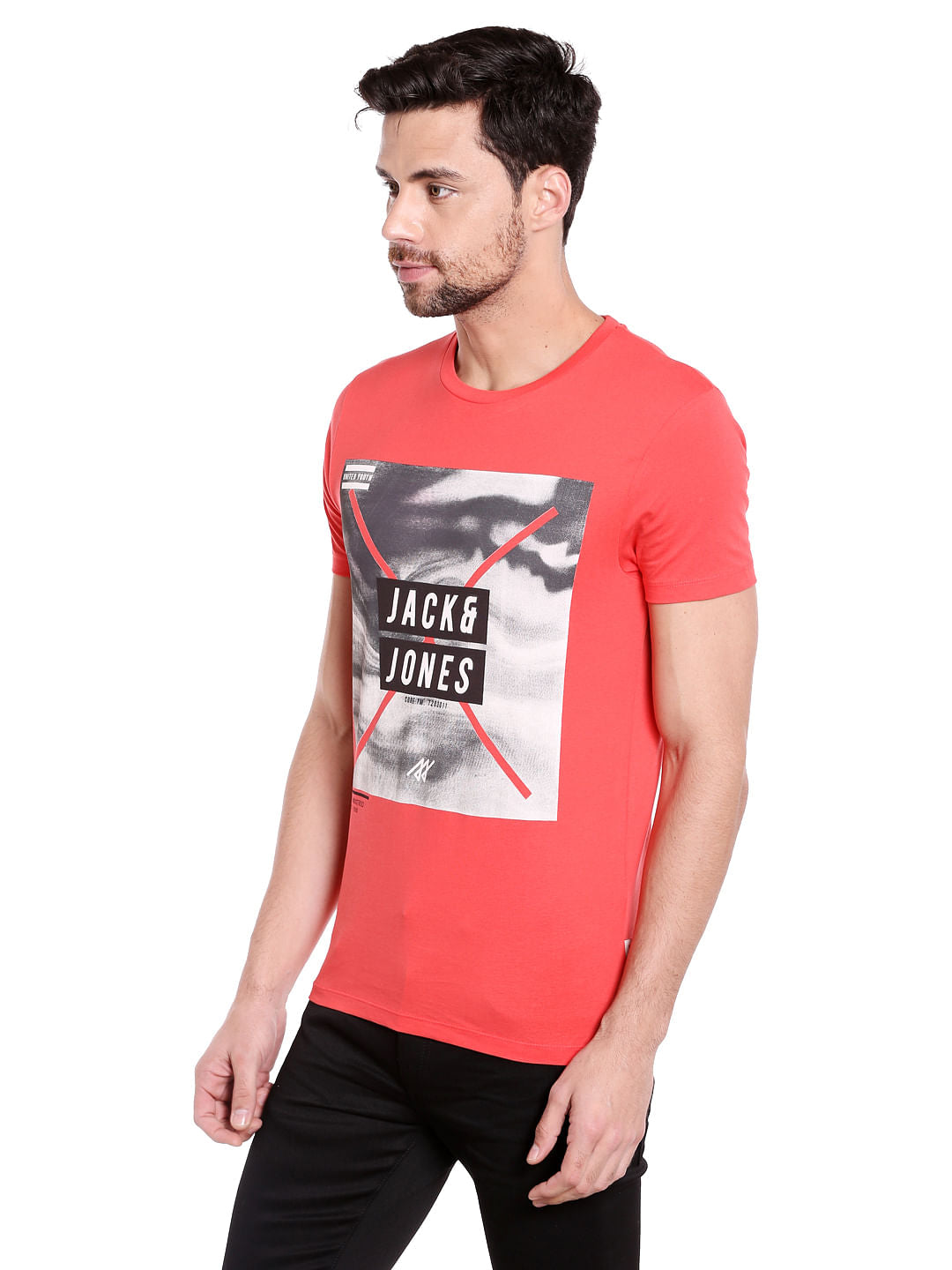 Bright Red Graphic Print Crew Neck T-Shirt