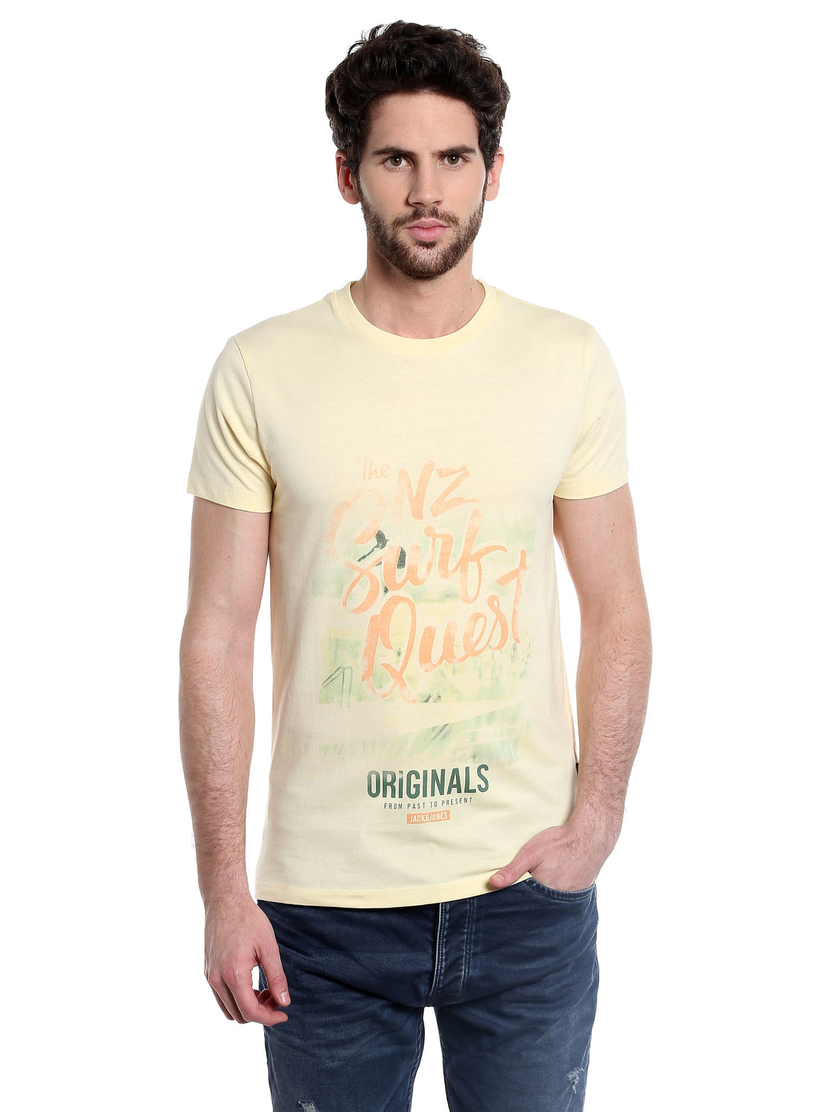 Yellow Graphic Print Crew Neck T-Shirt - S