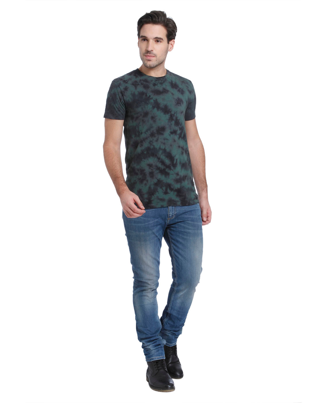 Green Camo Print Crew Neck T-Shirt