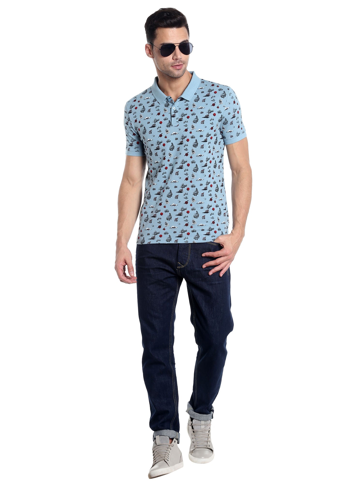 Blue All Over Print Polo T-Shirt