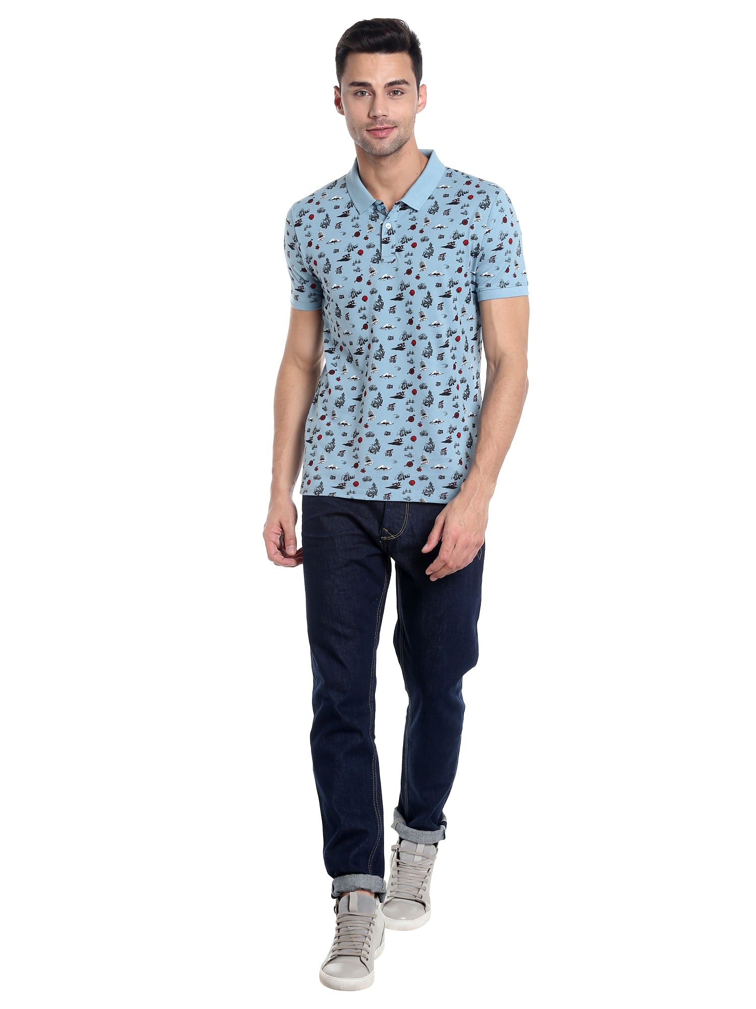 Blue All Over Print Polo T-Shirt