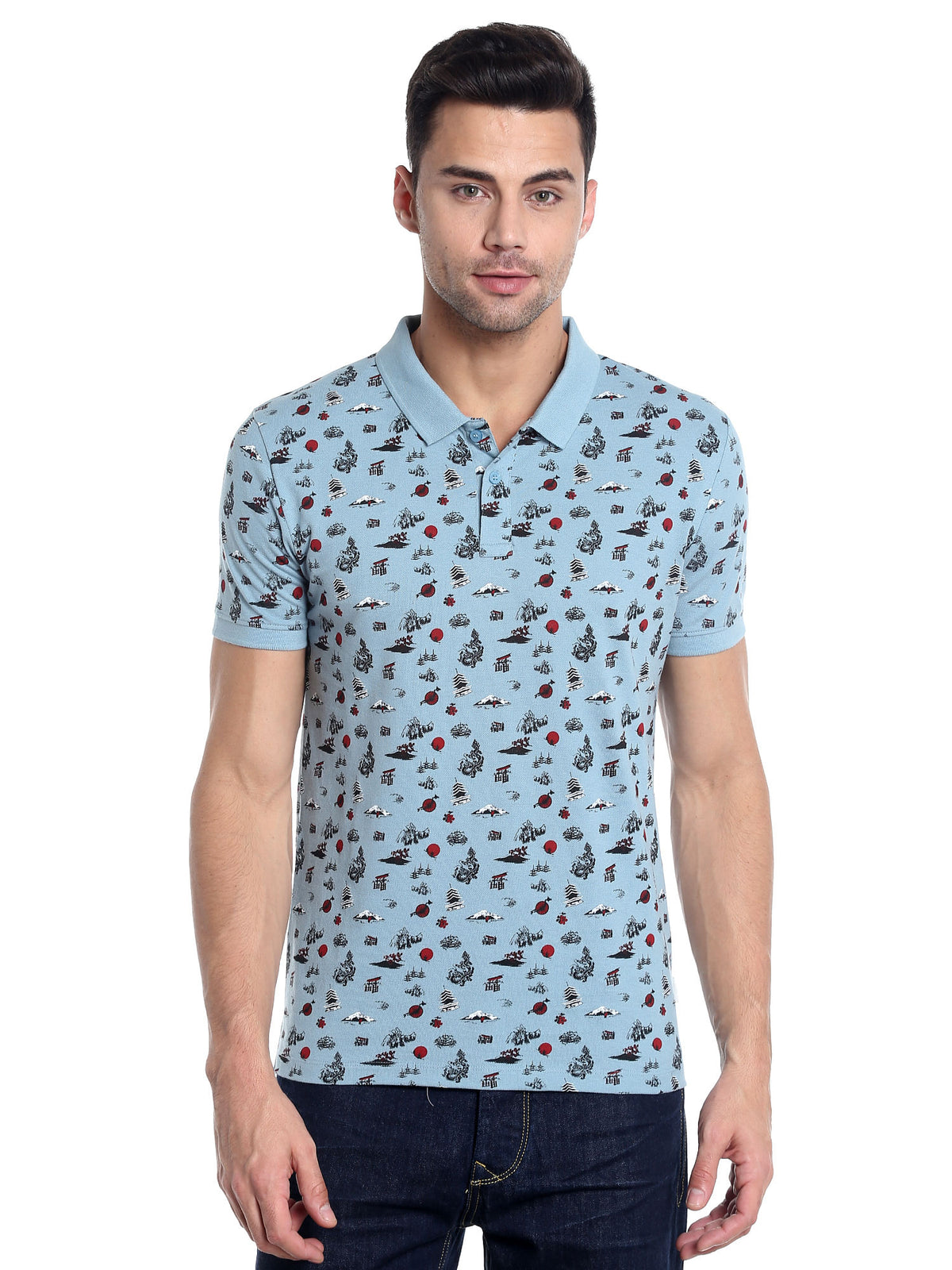 Blue All Over Print Polo T-Shirt - S