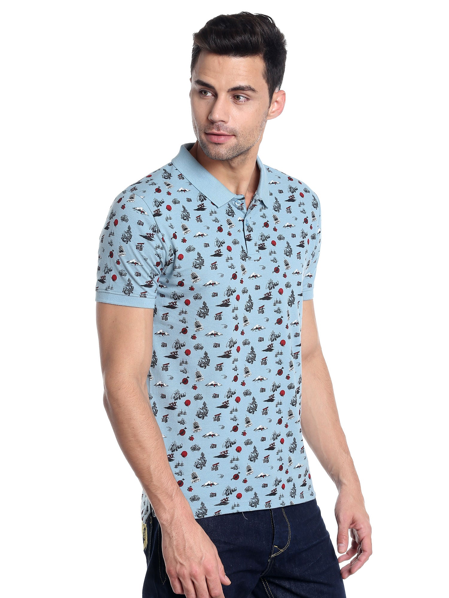 Blue All Over Print Polo T-Shirt