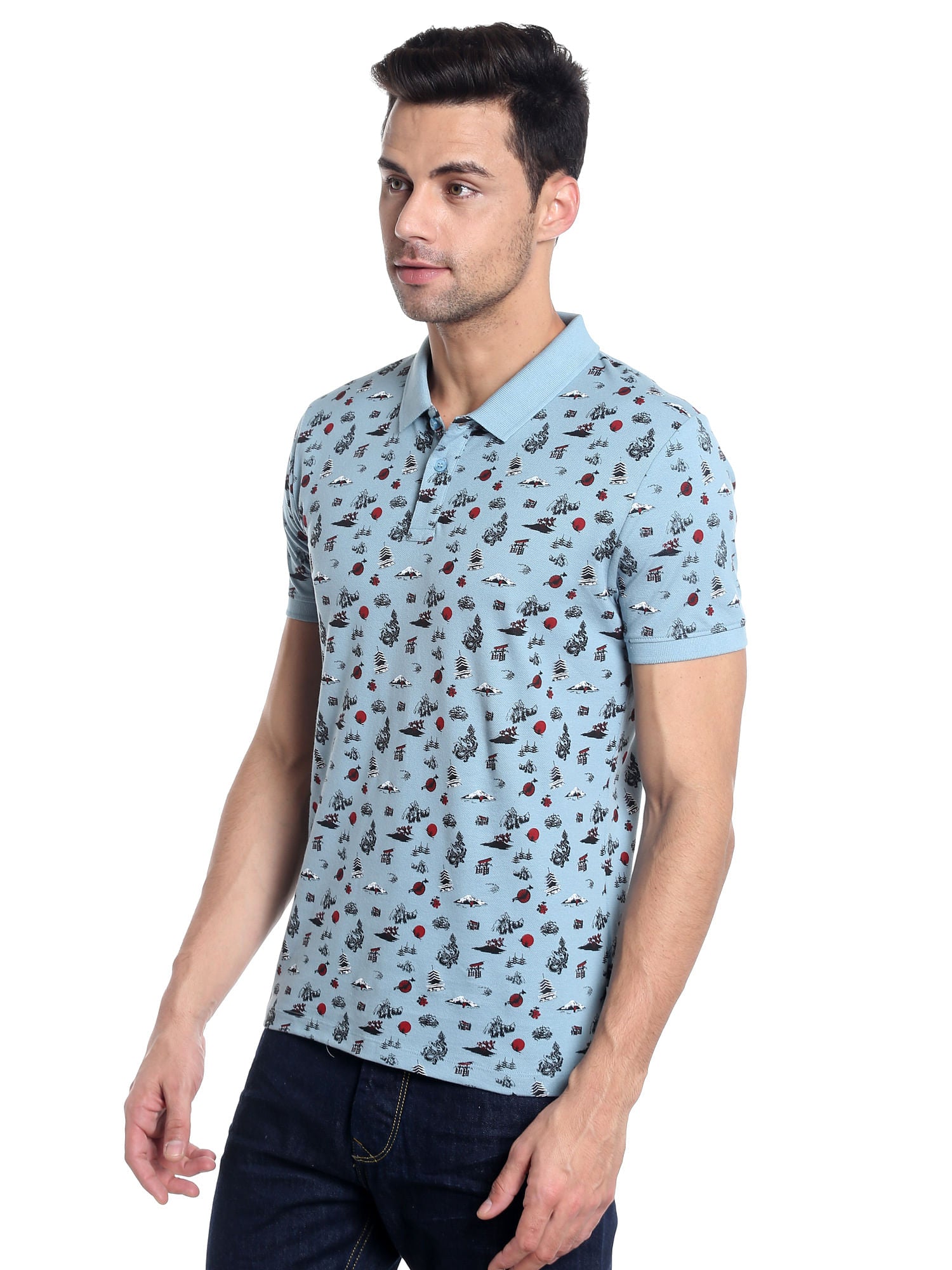 Blue All Over Print Polo T-Shirt