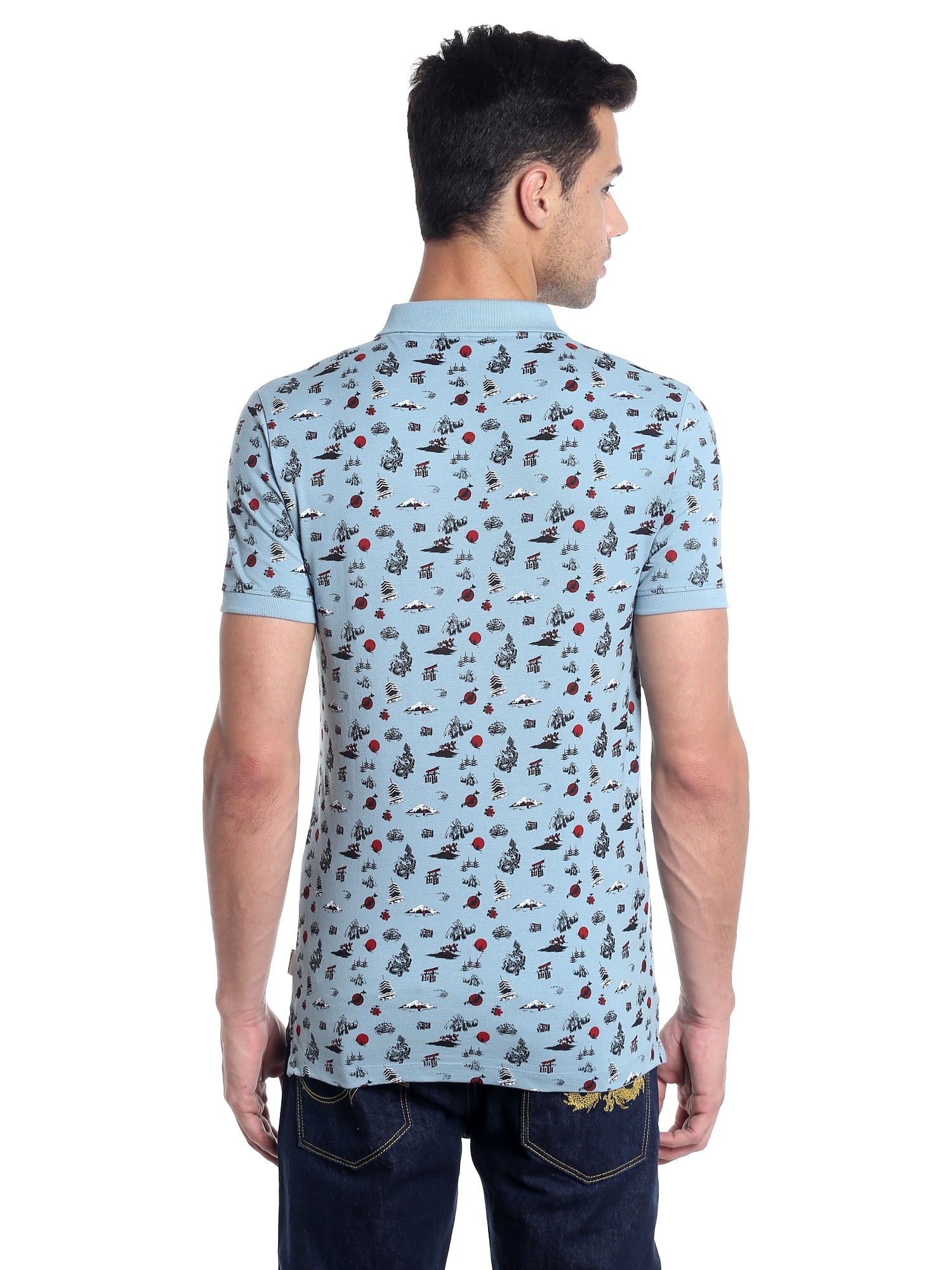 Blue All Over Print Polo T-Shirt