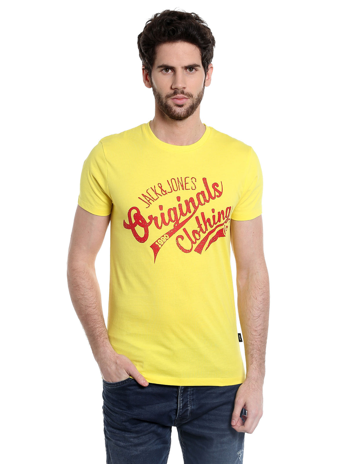 Yellow Graphic Print Slim Fit T-Shirt - S