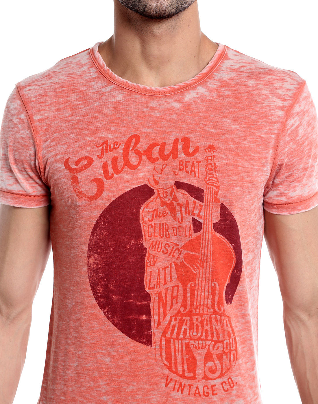 Orange Cello Print Crew Neck T-Shirt