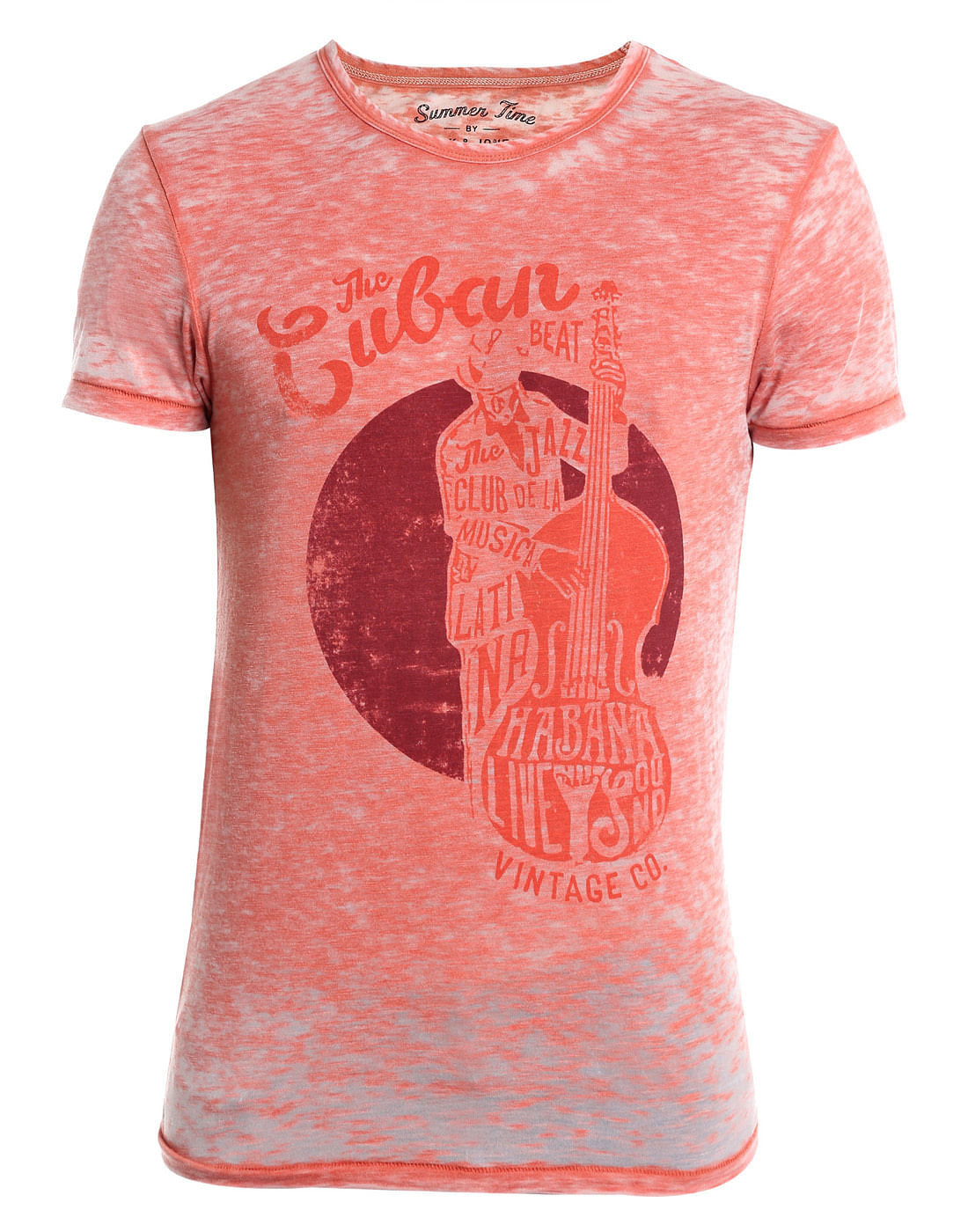 Orange Cello Print Crew Neck T-Shirt