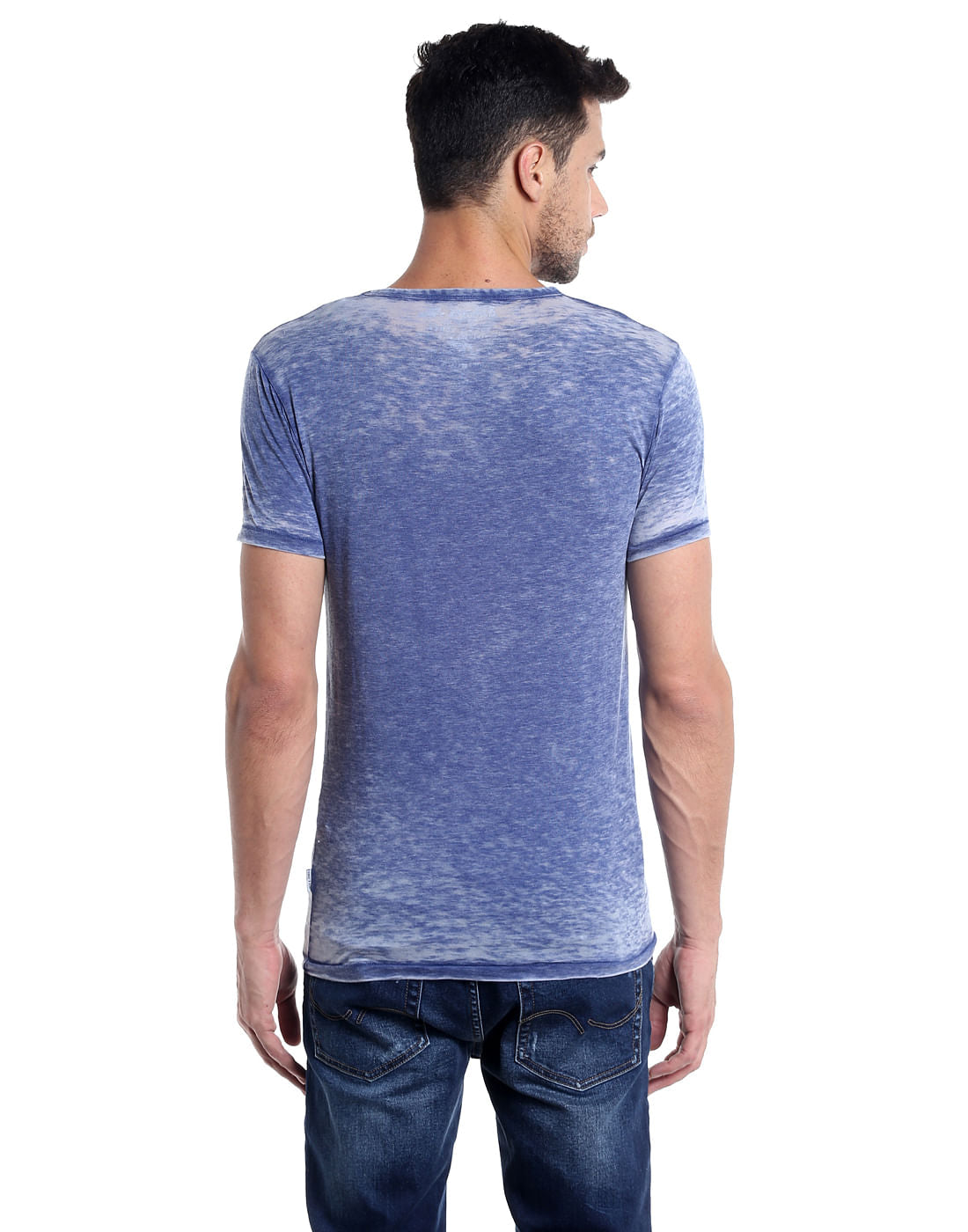 Blue Guitar Print Crew Neck T-Shirt