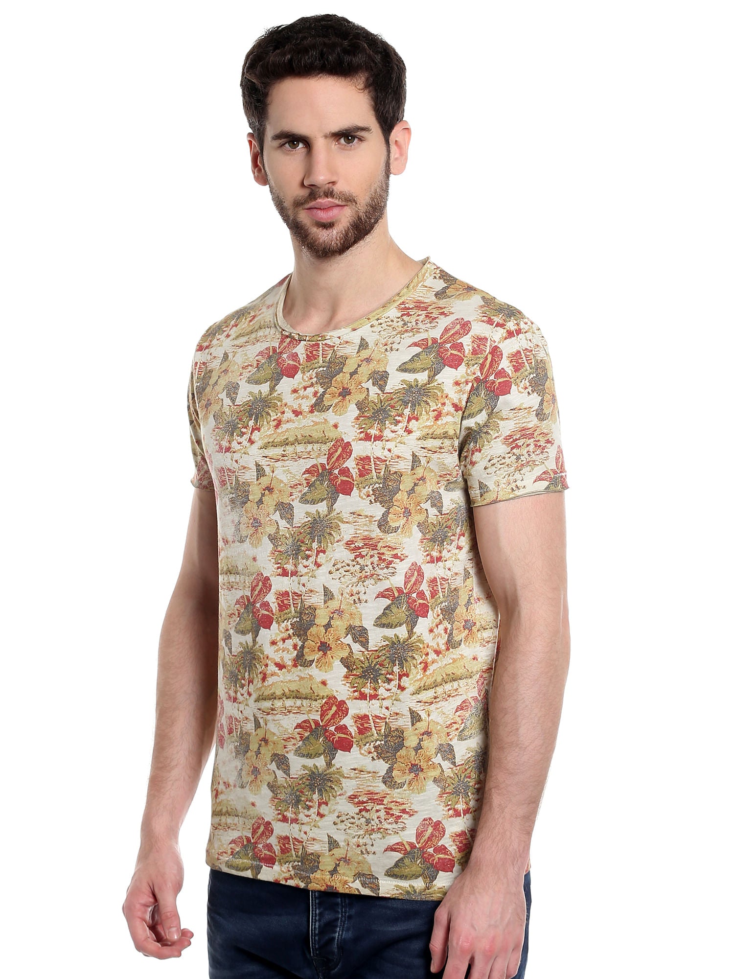 Flora & Fauna Print Grey Crew Neck T-Shirt
