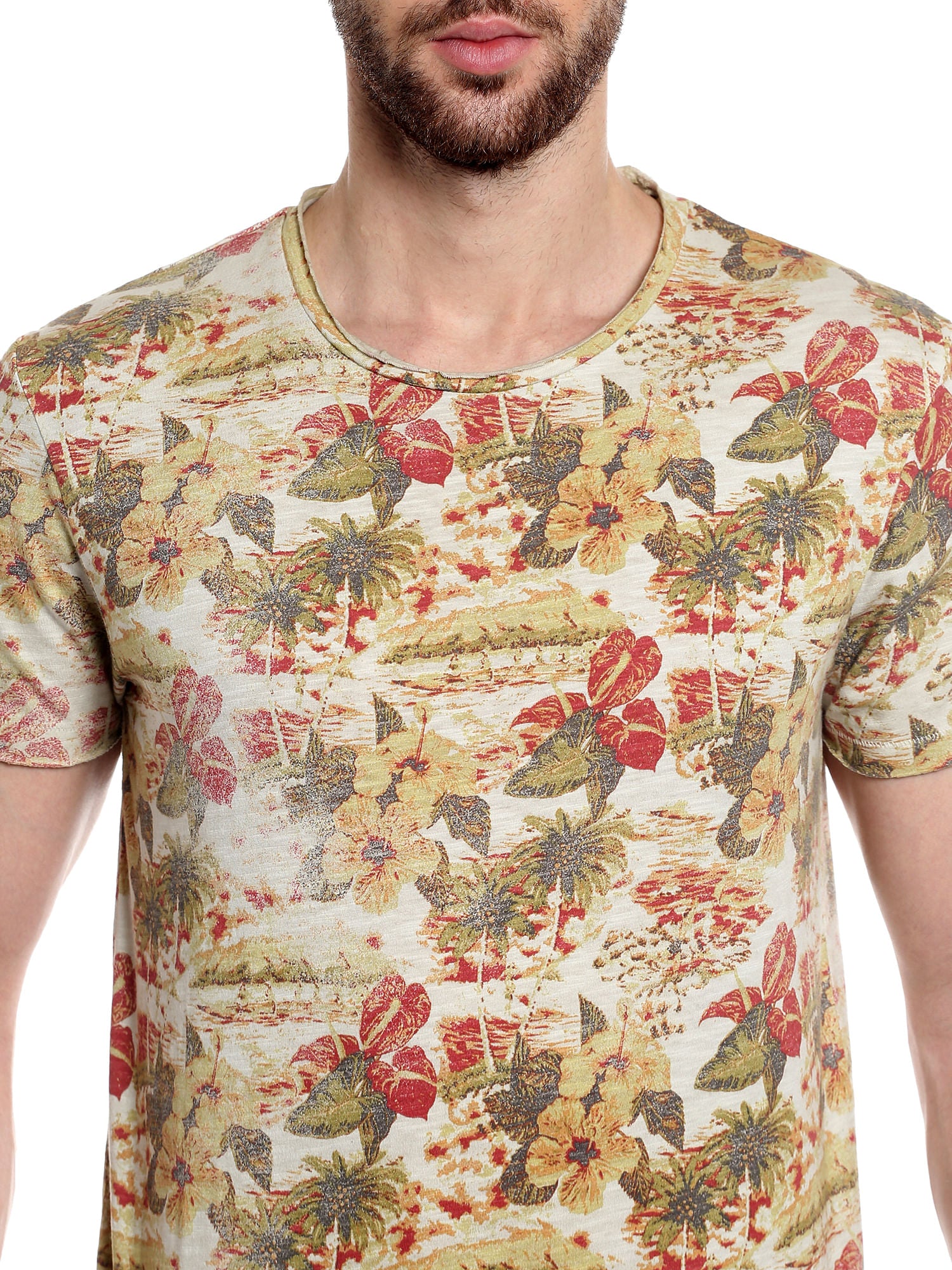 Flora & Fauna Print Grey Crew Neck T-Shirt