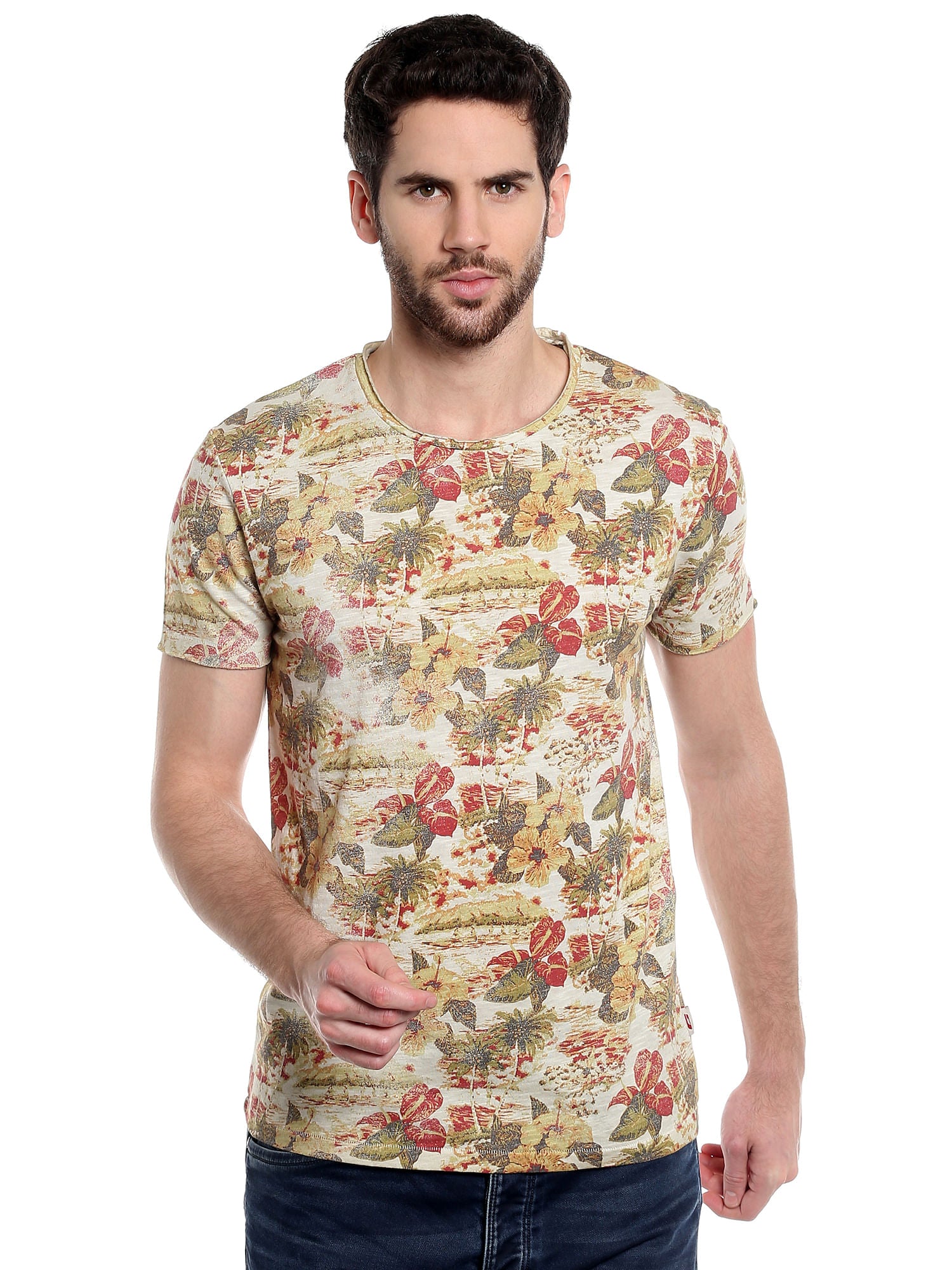 Flora & Fauna Print Grey Crew Neck T-Shirt