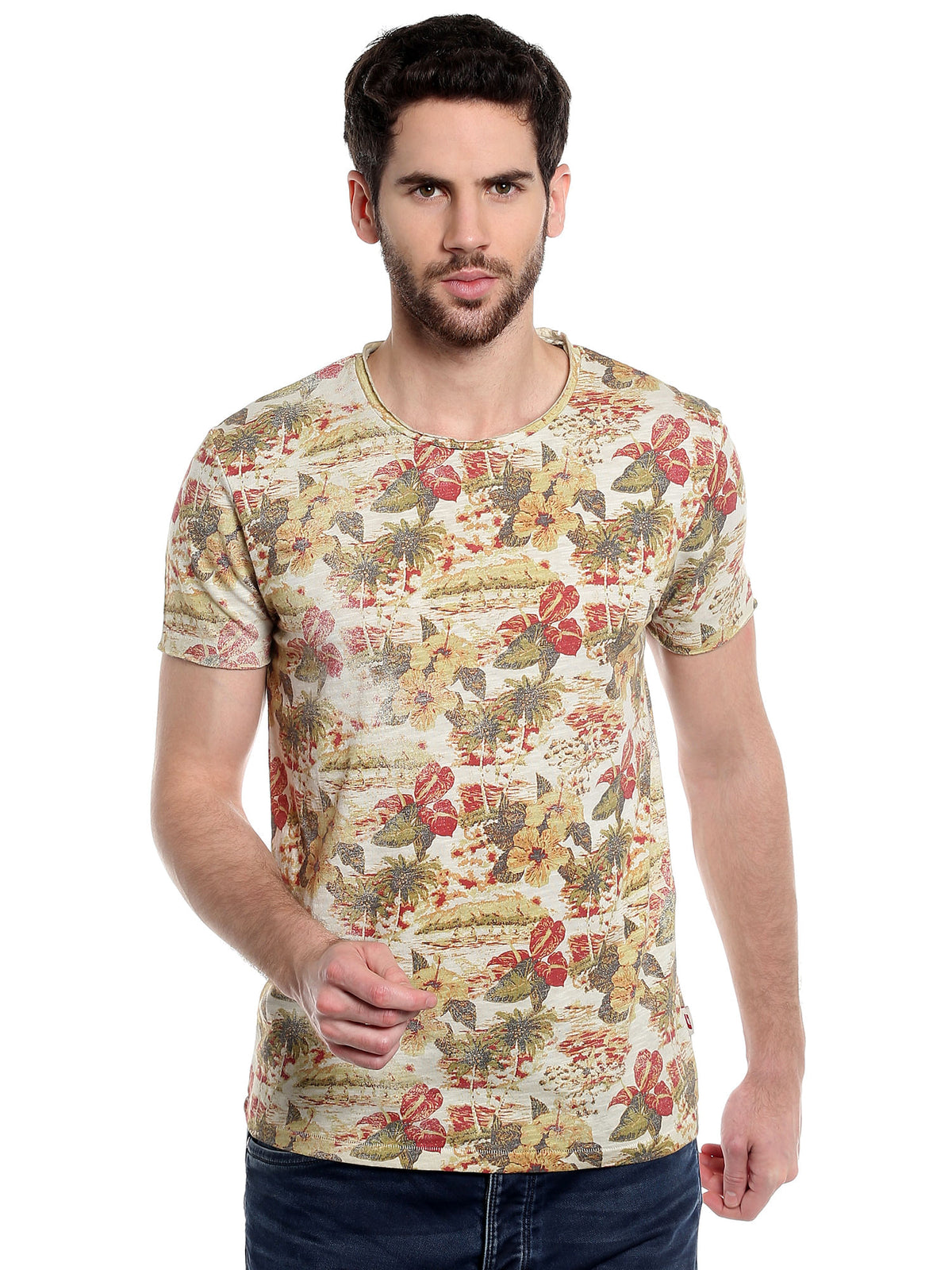 Flora & Fauna Print Grey Crew Neck T-Shirt - S