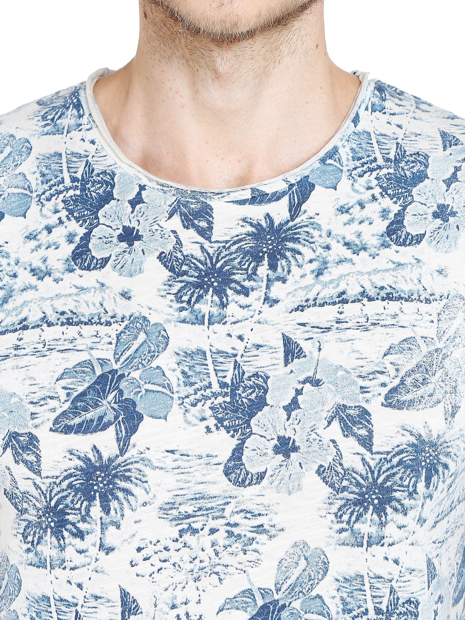 Flora & Fauna Print Blue Crew Neck T-Shirt
