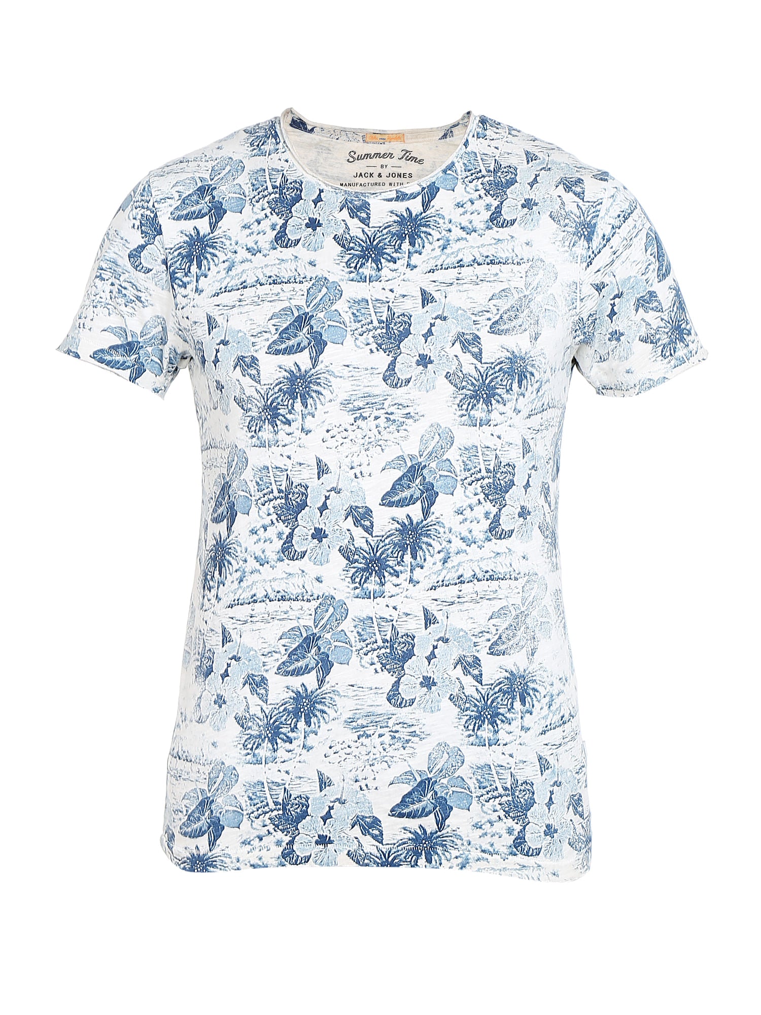Flora & Fauna Print Blue Crew Neck T-Shirt
