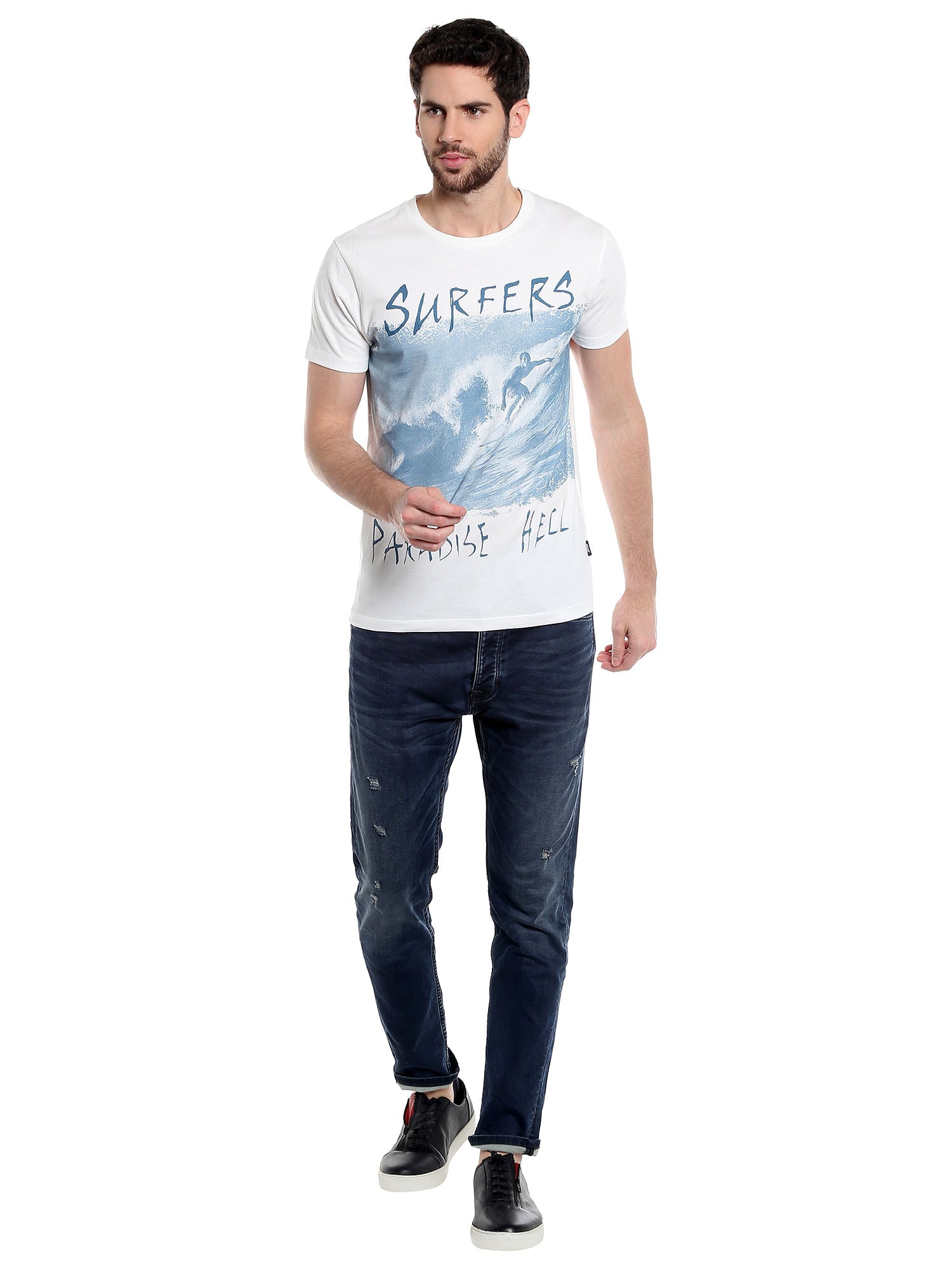 White Graphic Print Crew Neck T-Shirt