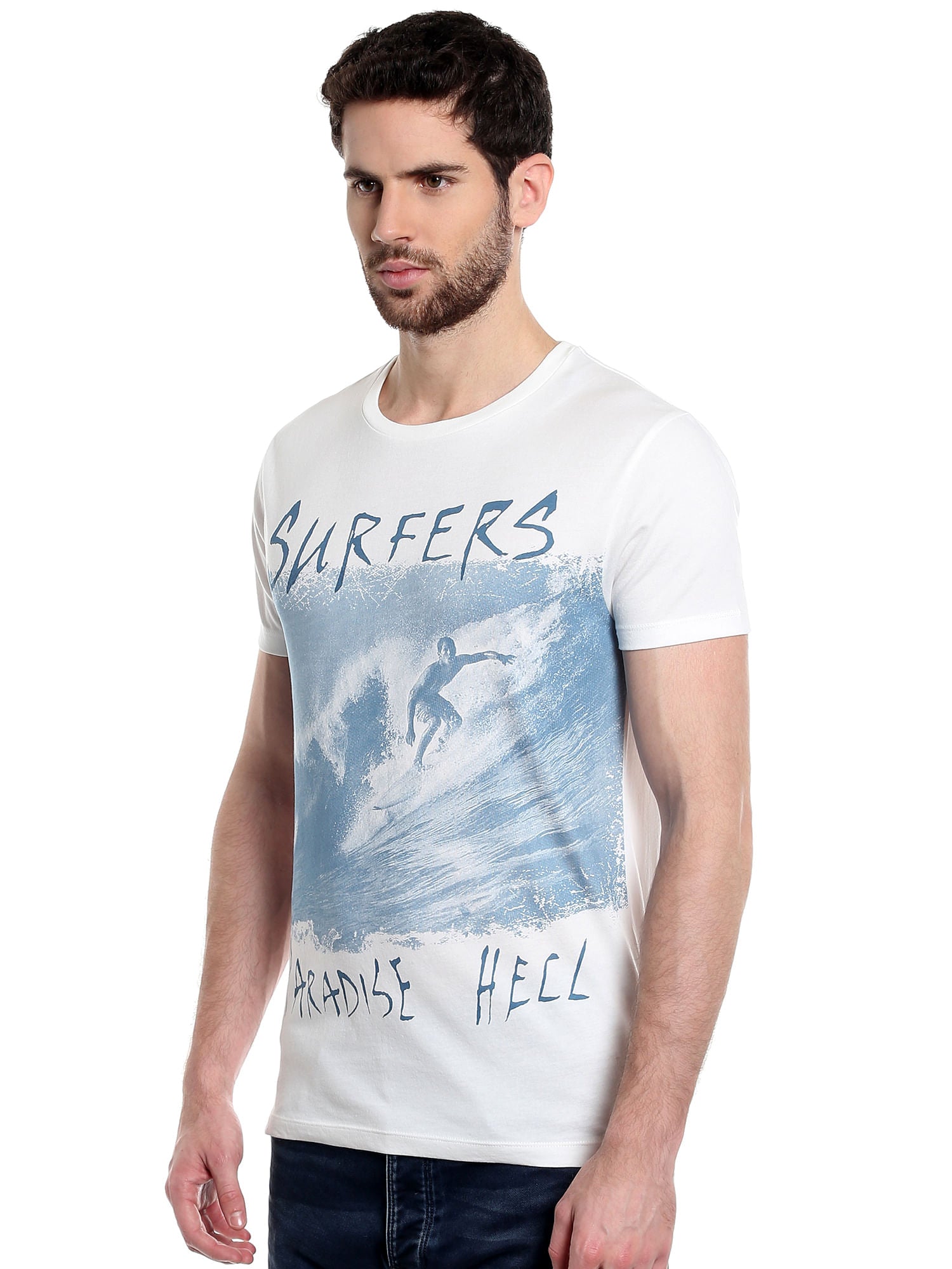 White Graphic Print Crew Neck T-Shirt
