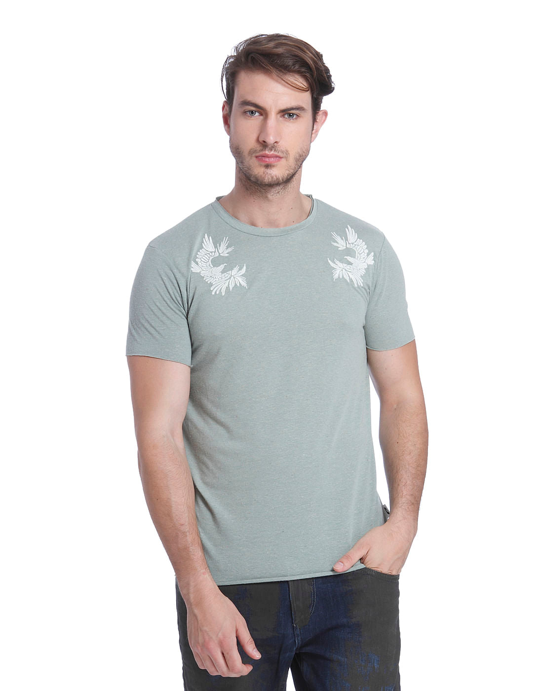 Green Graphic Print Crew Neck T-Shirt - S