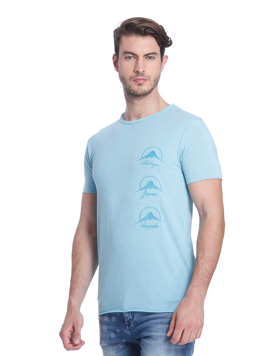 Light Blue Graphic Print Crew Neck T-Shirt