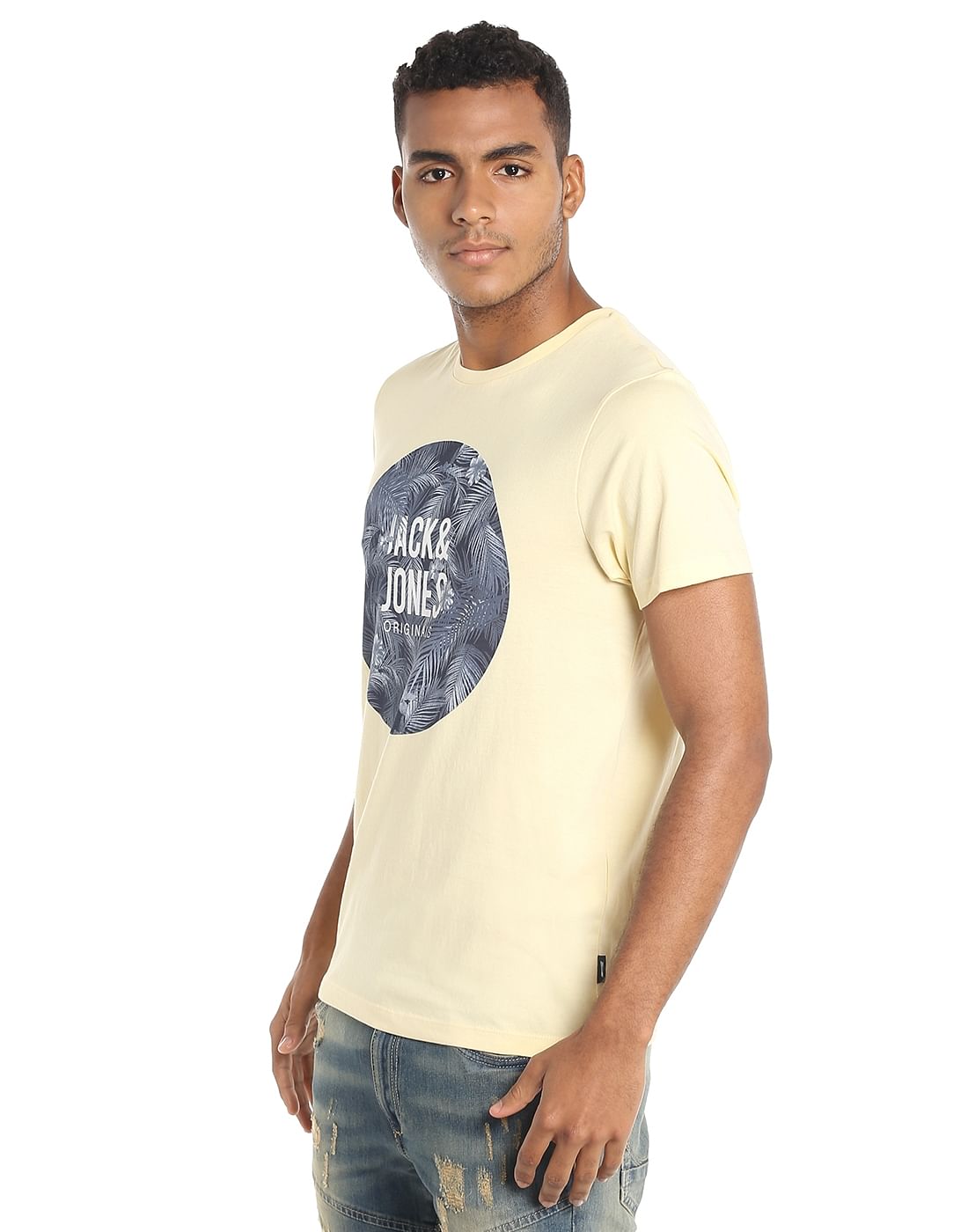 Yellow Tropical Print Crew Neck T-Shirt
