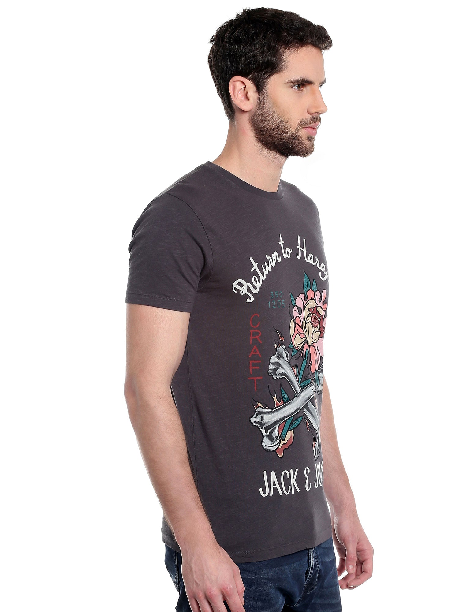 Dark Grey Graphic Print Crew Neck T-Shirt
