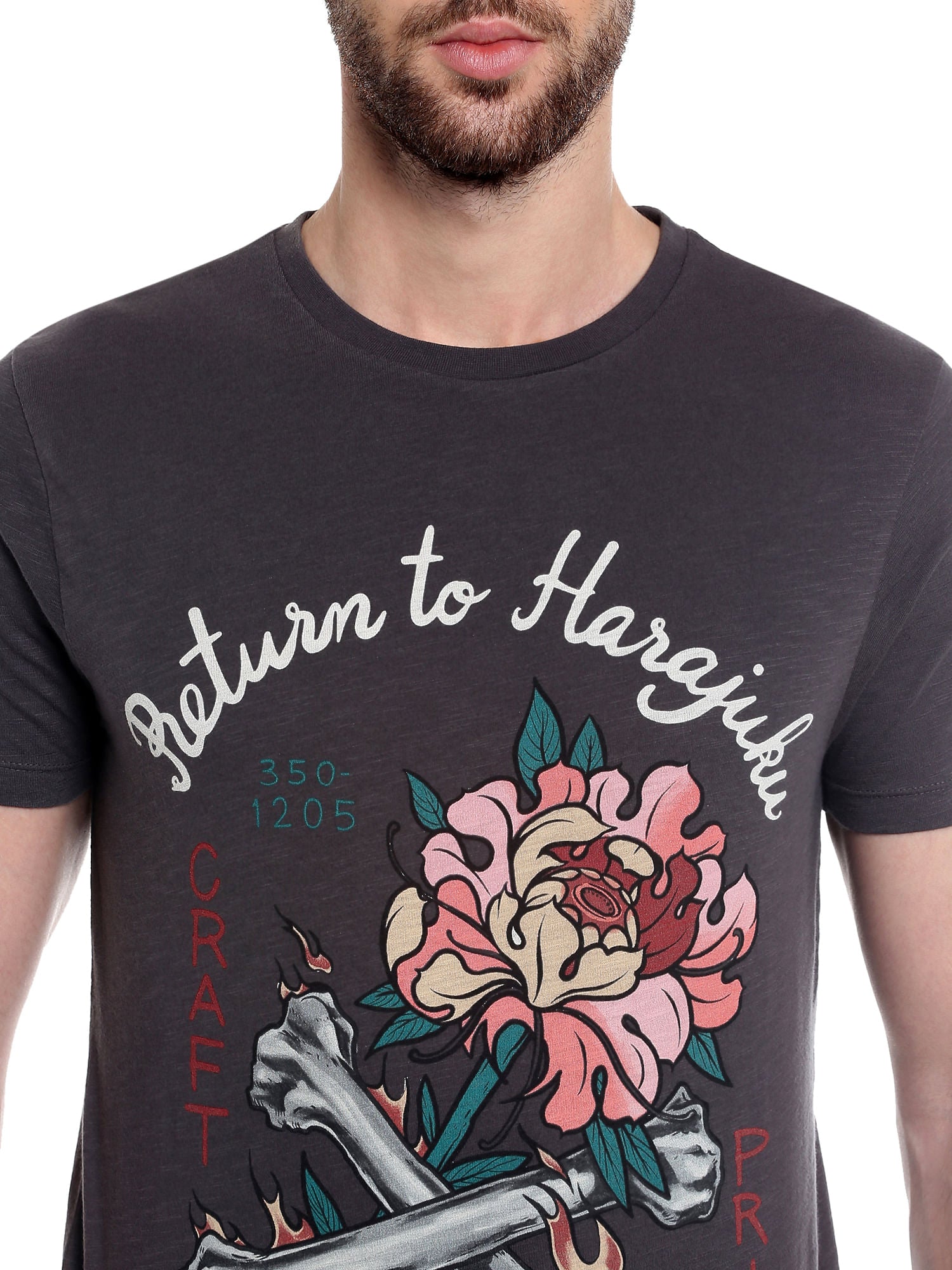 Dark Grey Graphic Print Crew Neck T-Shirt